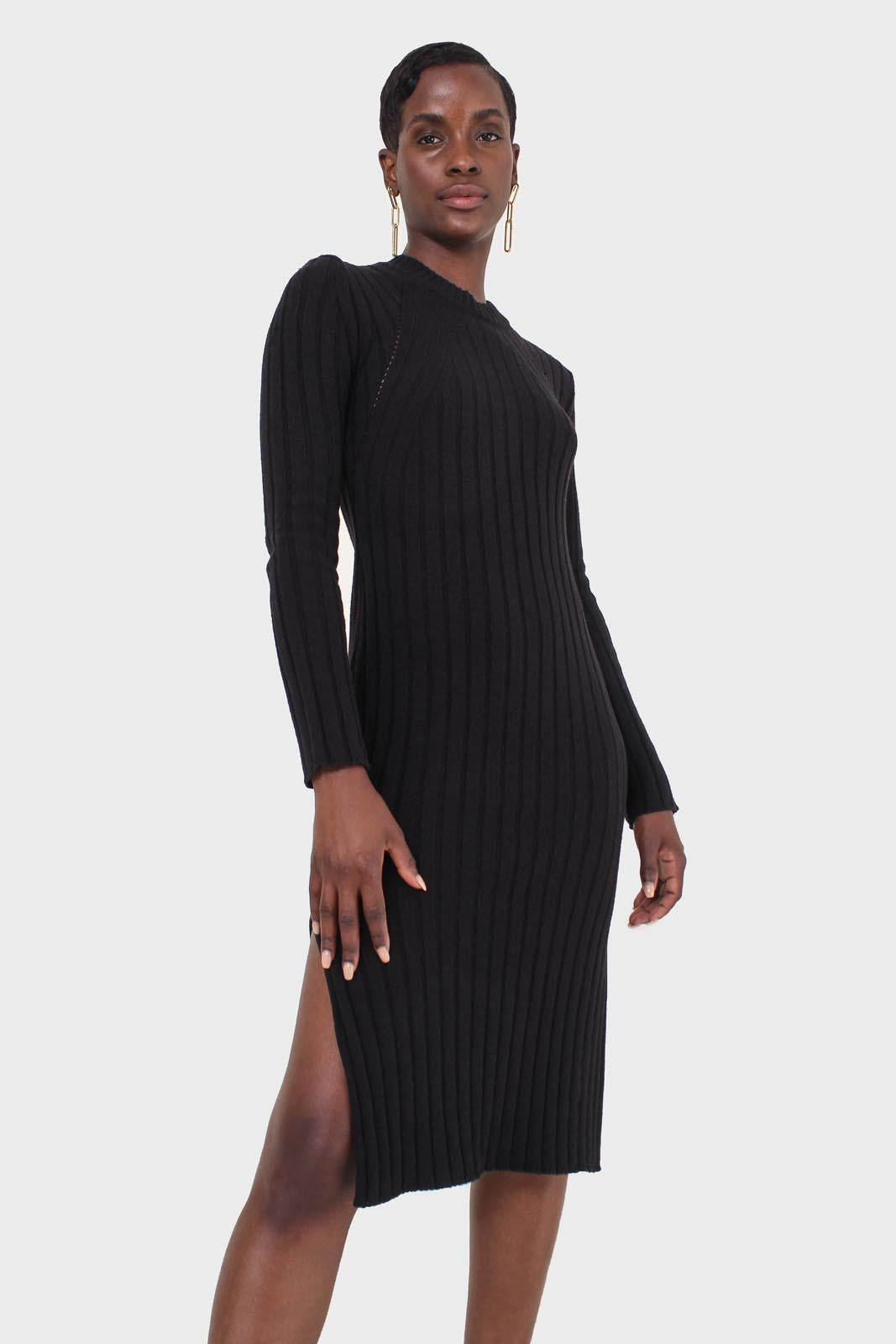 Black wool dress bustier set_11