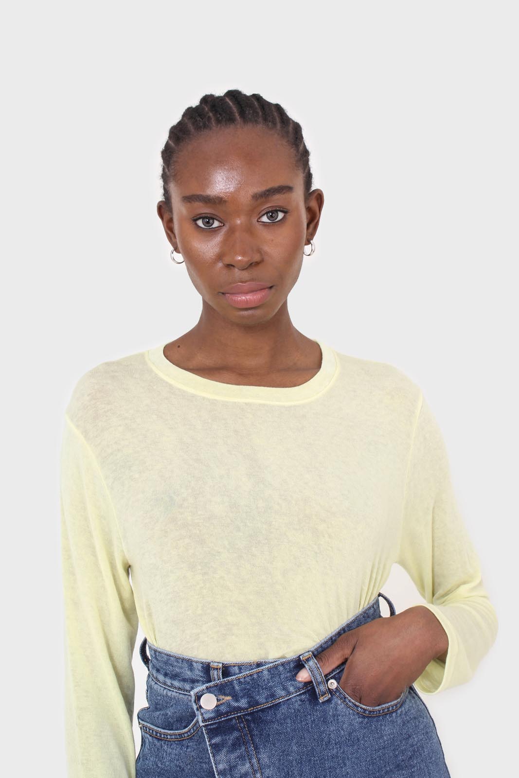 Pale yellow long sleeve jersey top_7