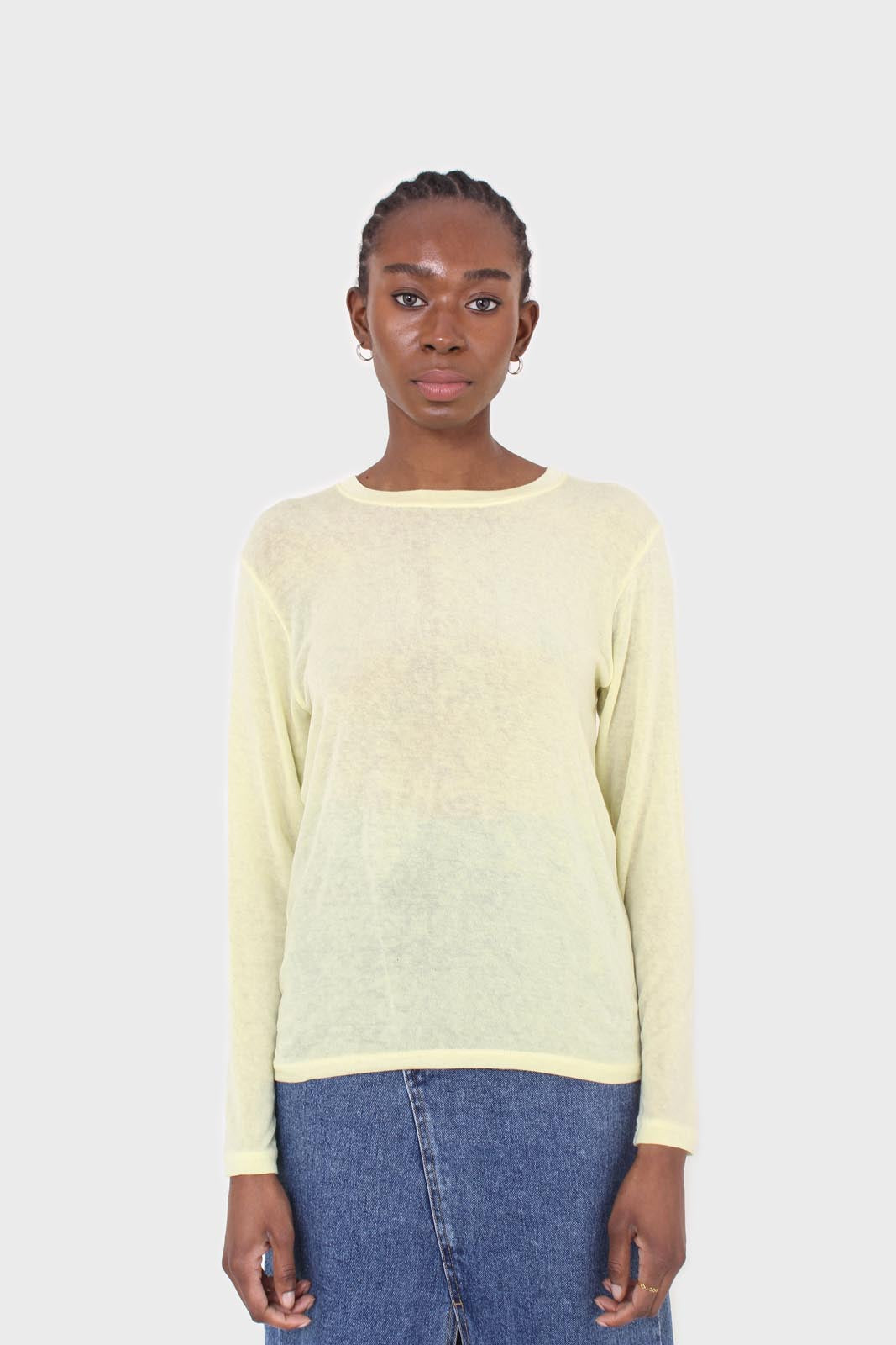 Pale yellow long sleeve jersey top_8