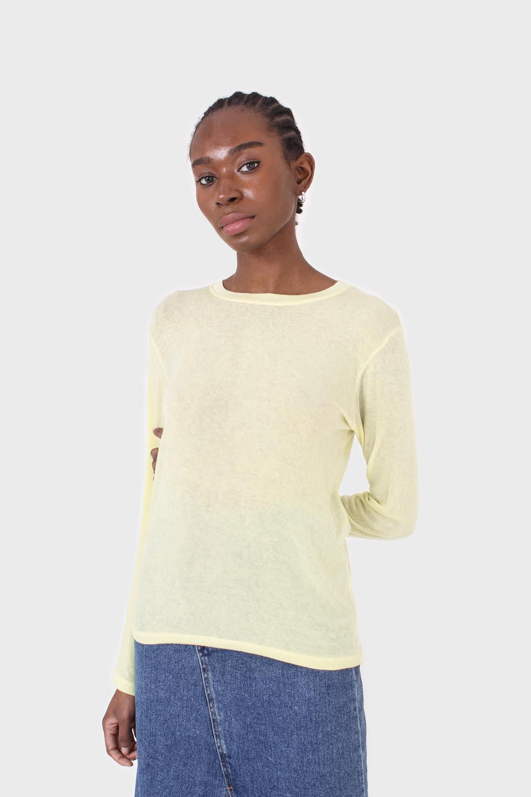 Pale yellow long sleeve jersey top_9