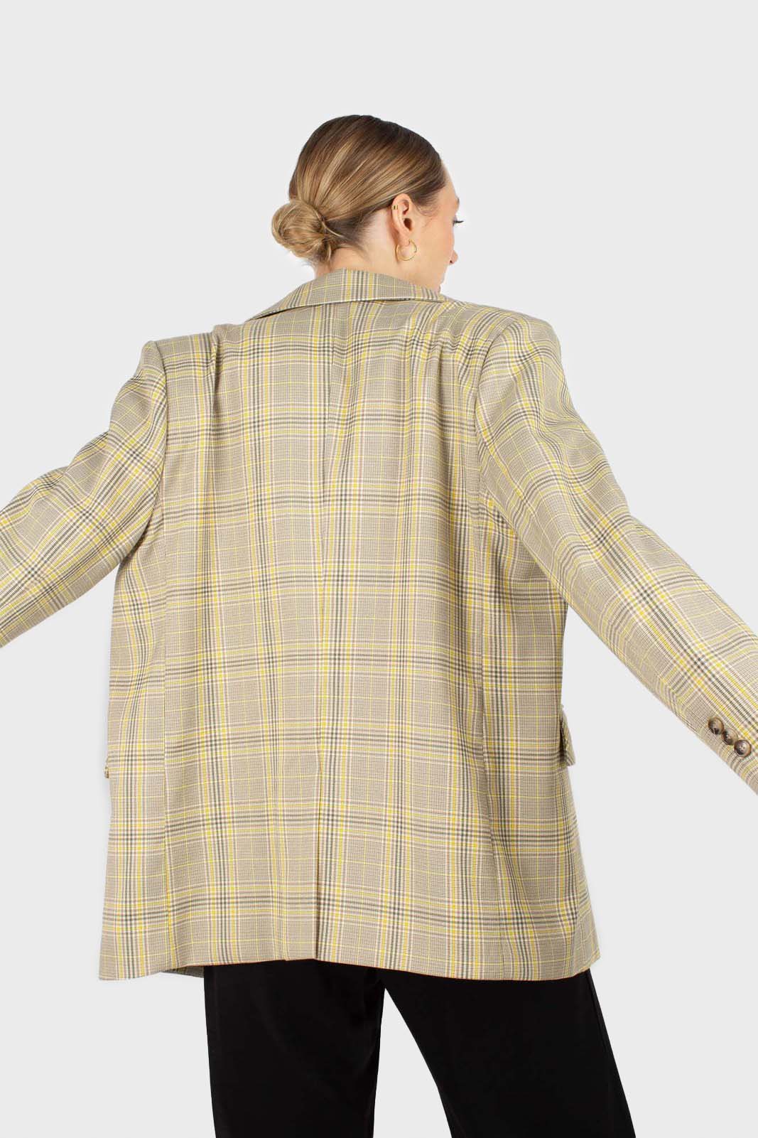 Beige and yellow checked belted jacket_4