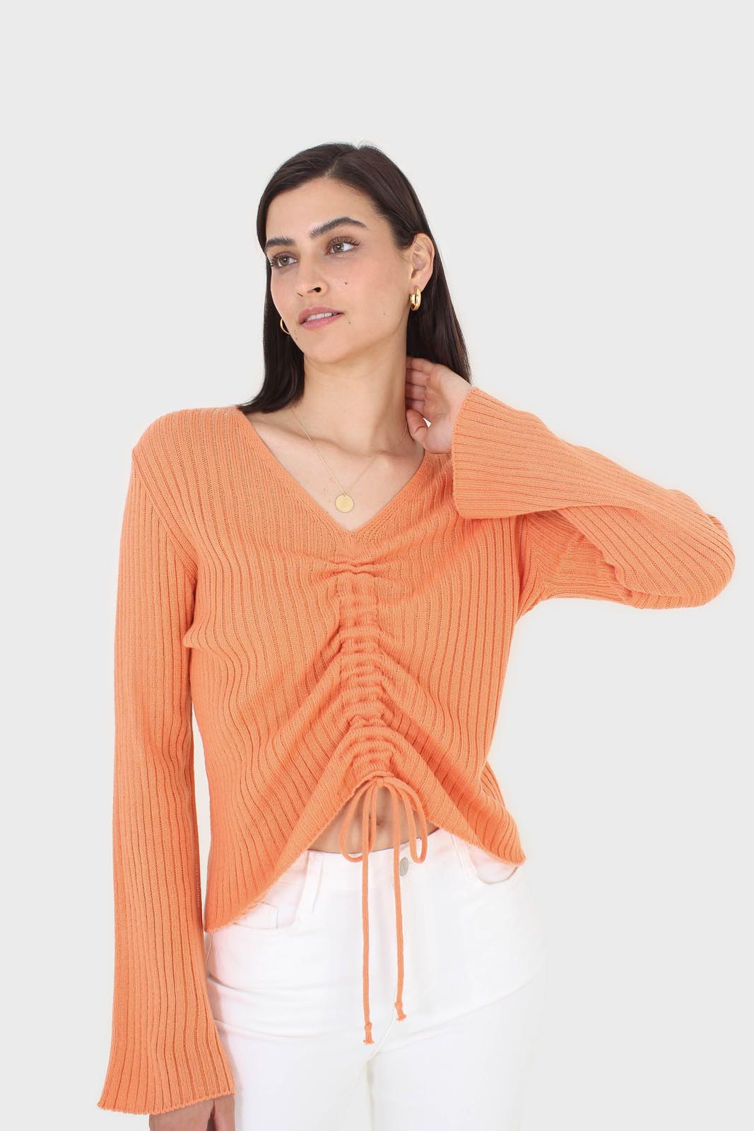 Orange pull front ribbed knit jumper_7