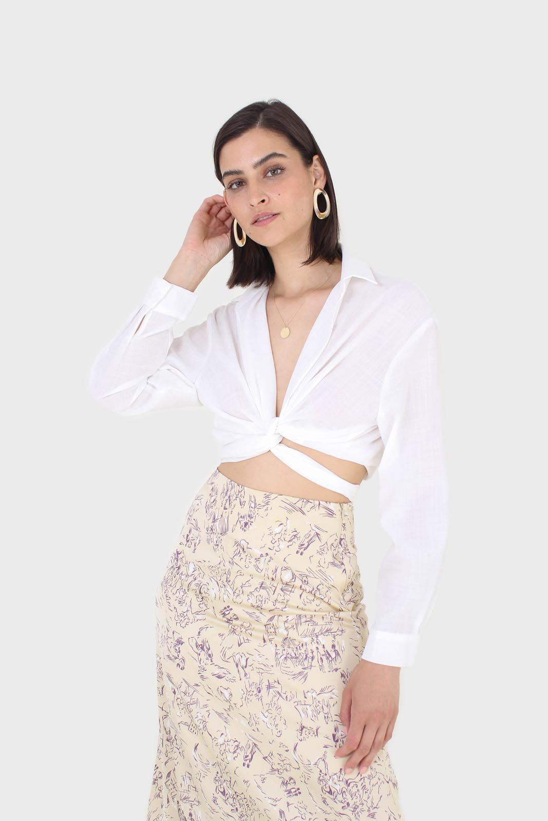 Ivory and lilac floral print midi skirt_5