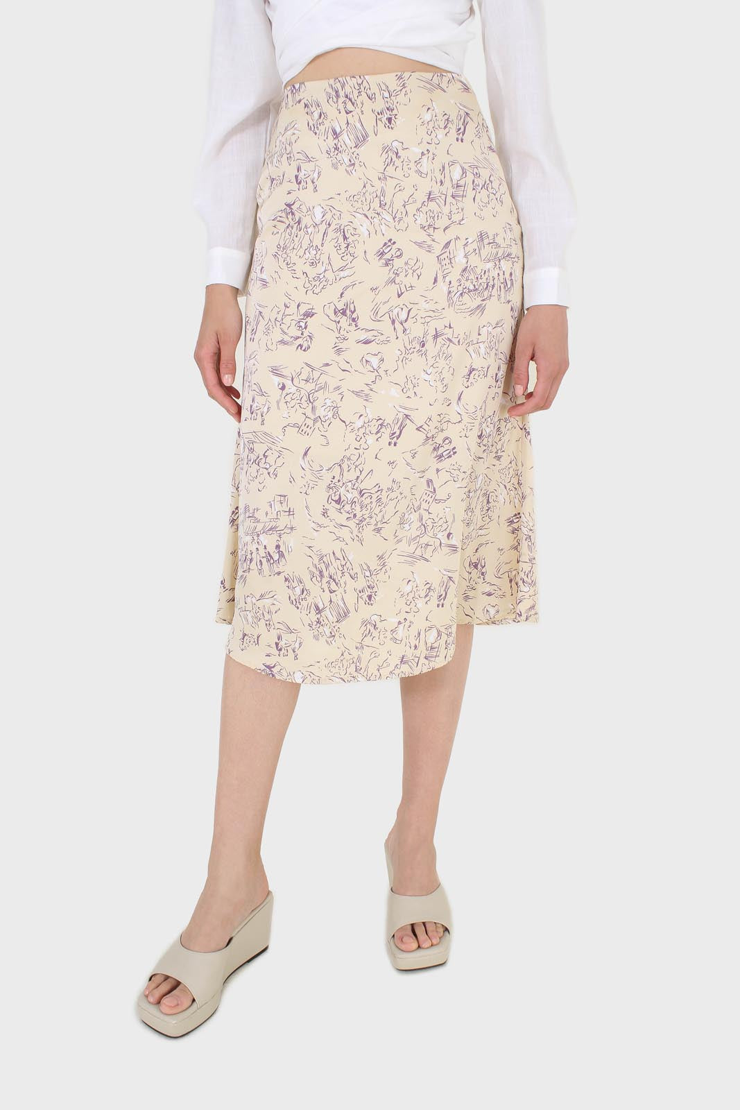 Ivory and lilac floral print midi skirt_1