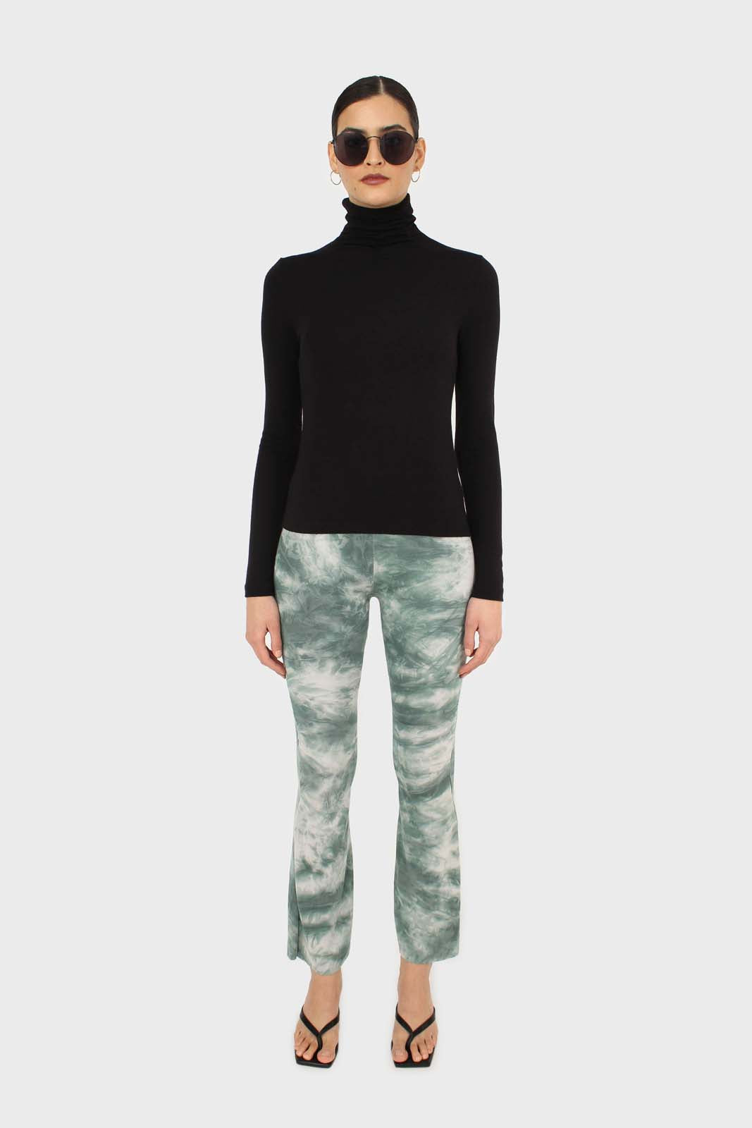 Black shirring neck jersey turtleneck top_3