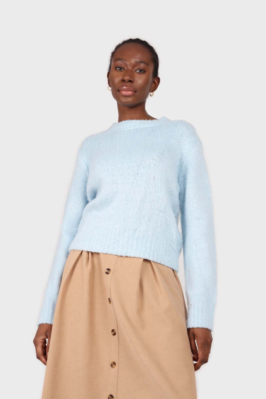 Pale blue brush textured crew neck jumper_1