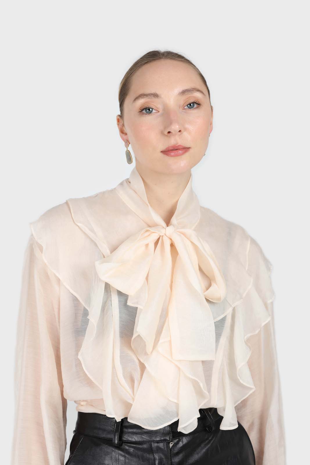 Ivory frill tie neck long sleeve blouse_3