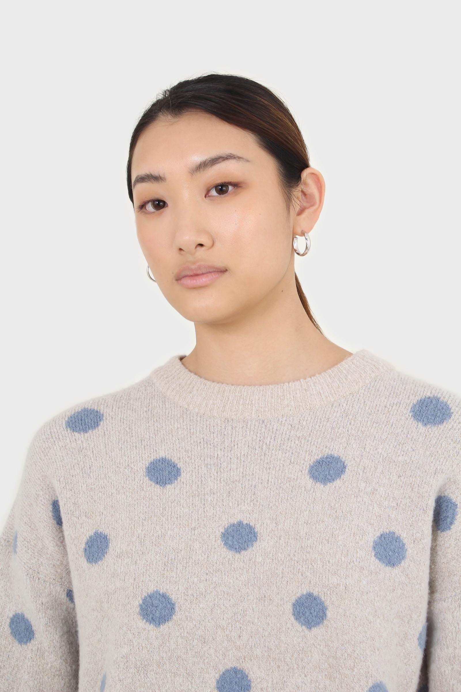Beige and blue intarsia polka dot jumper_2