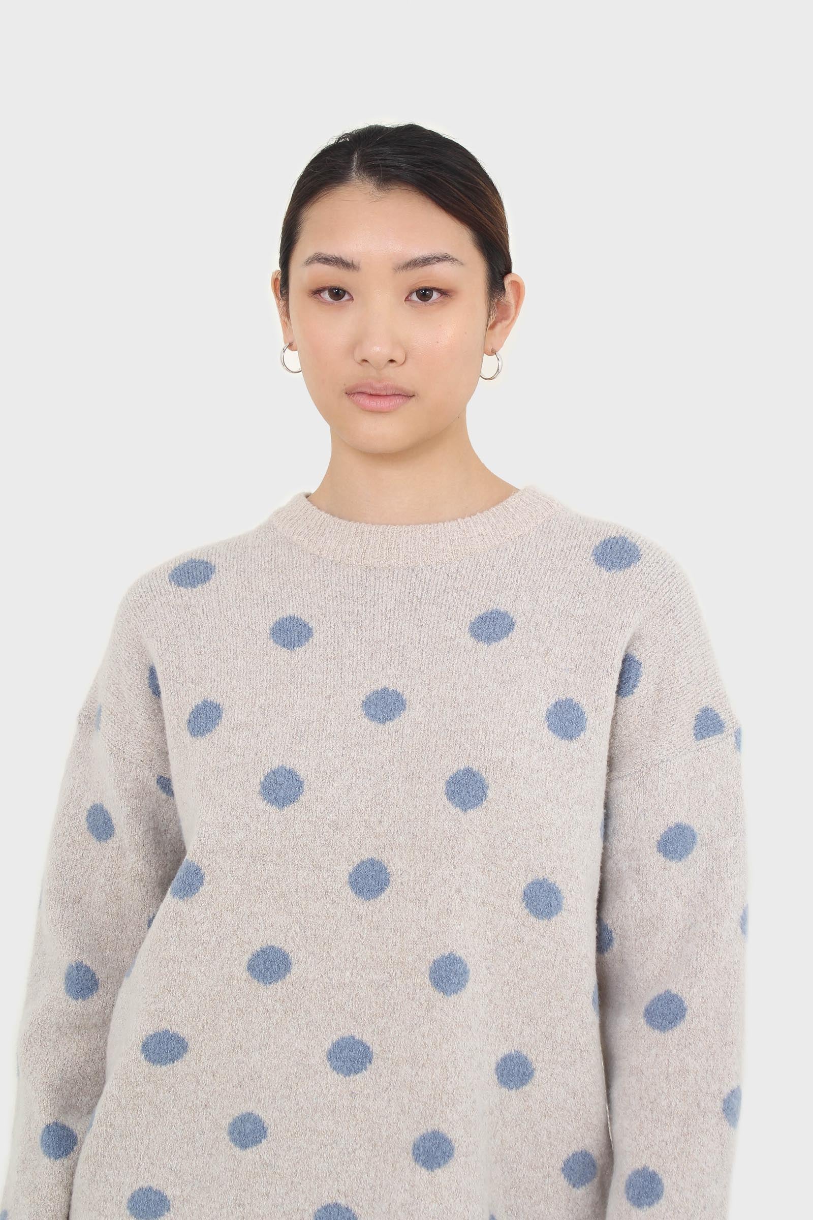 Beige and blue intarsia polka dot jumper_5