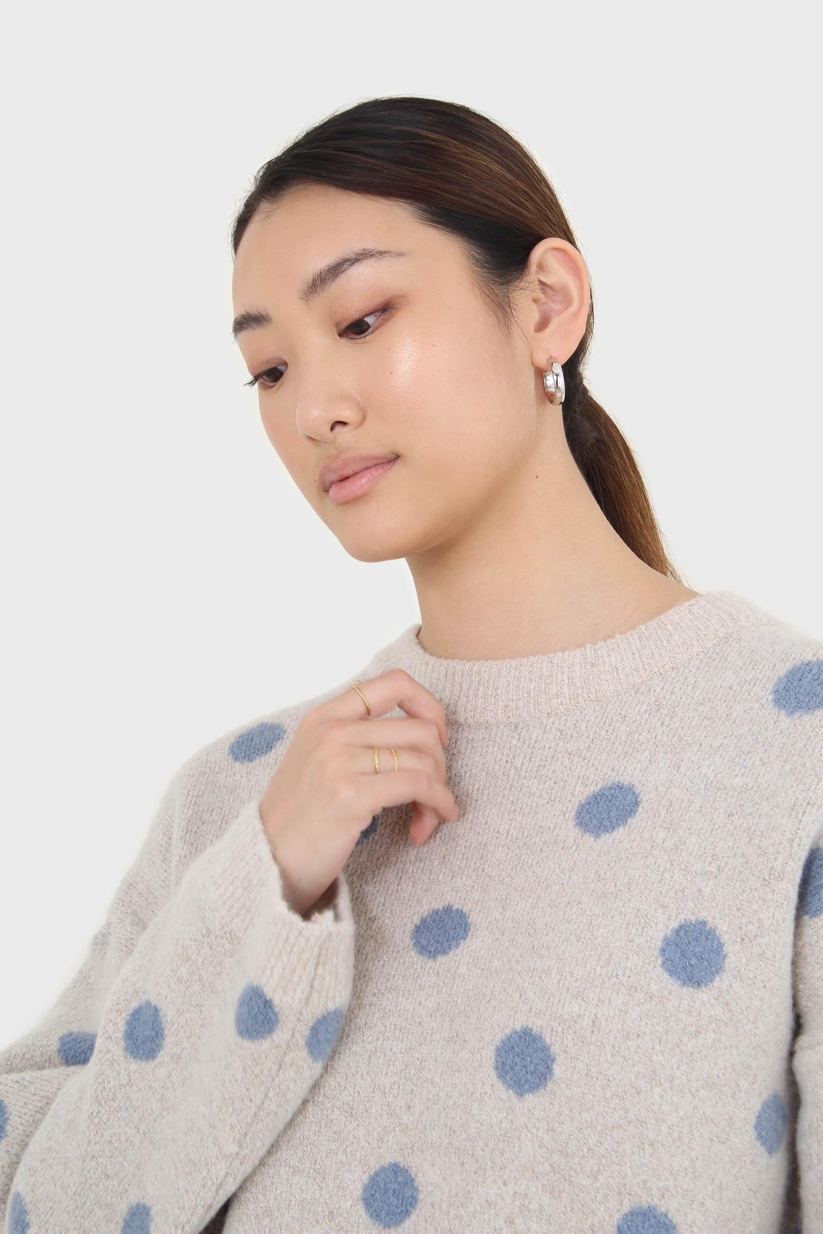 Beige and blue intarsia polka dot jumper_6