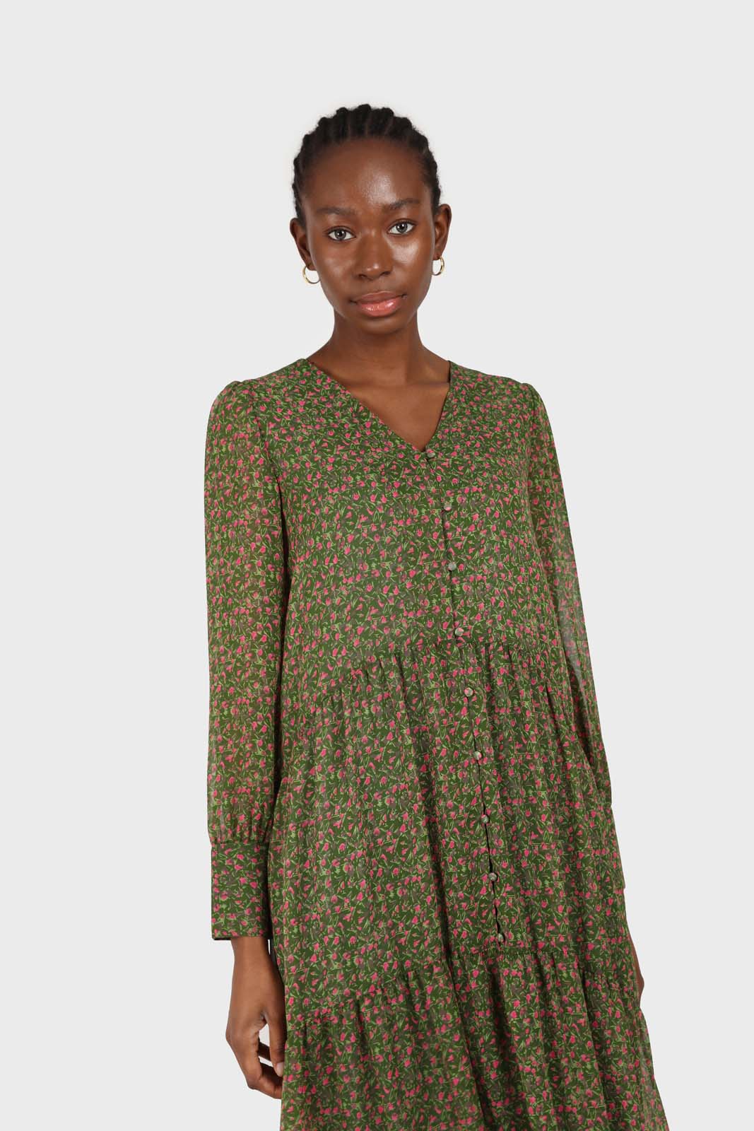 Khaki button front floral maxi dress_3