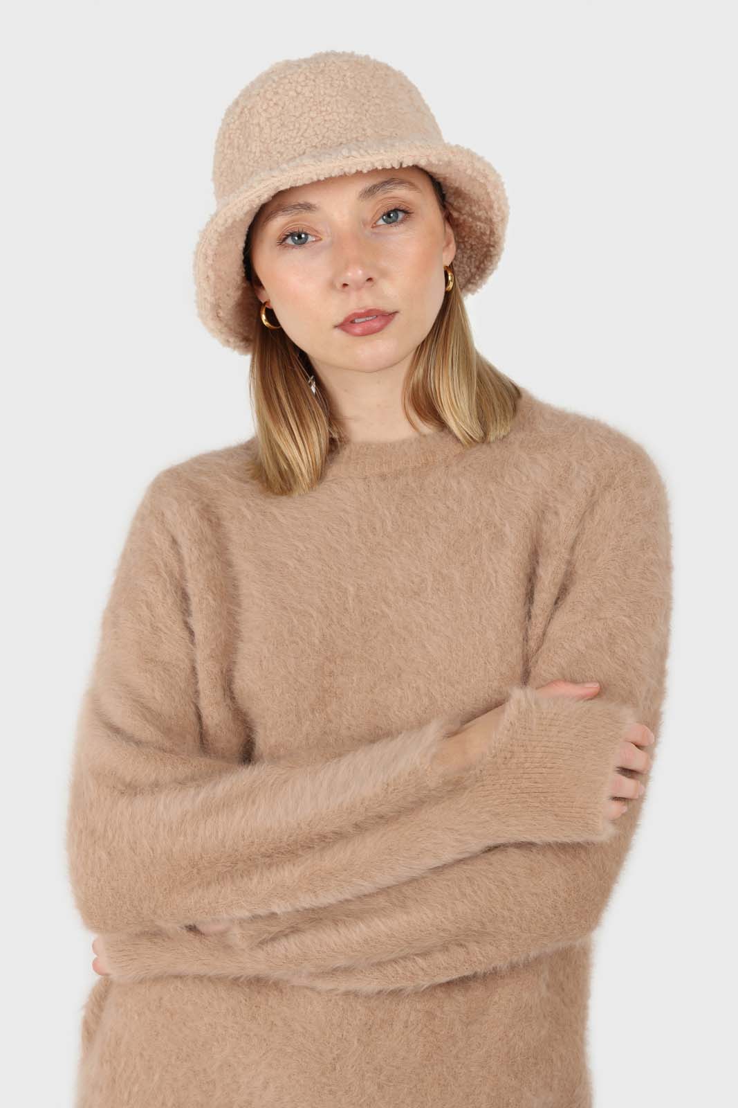 Beige furry angora slit sleeve jumper_1