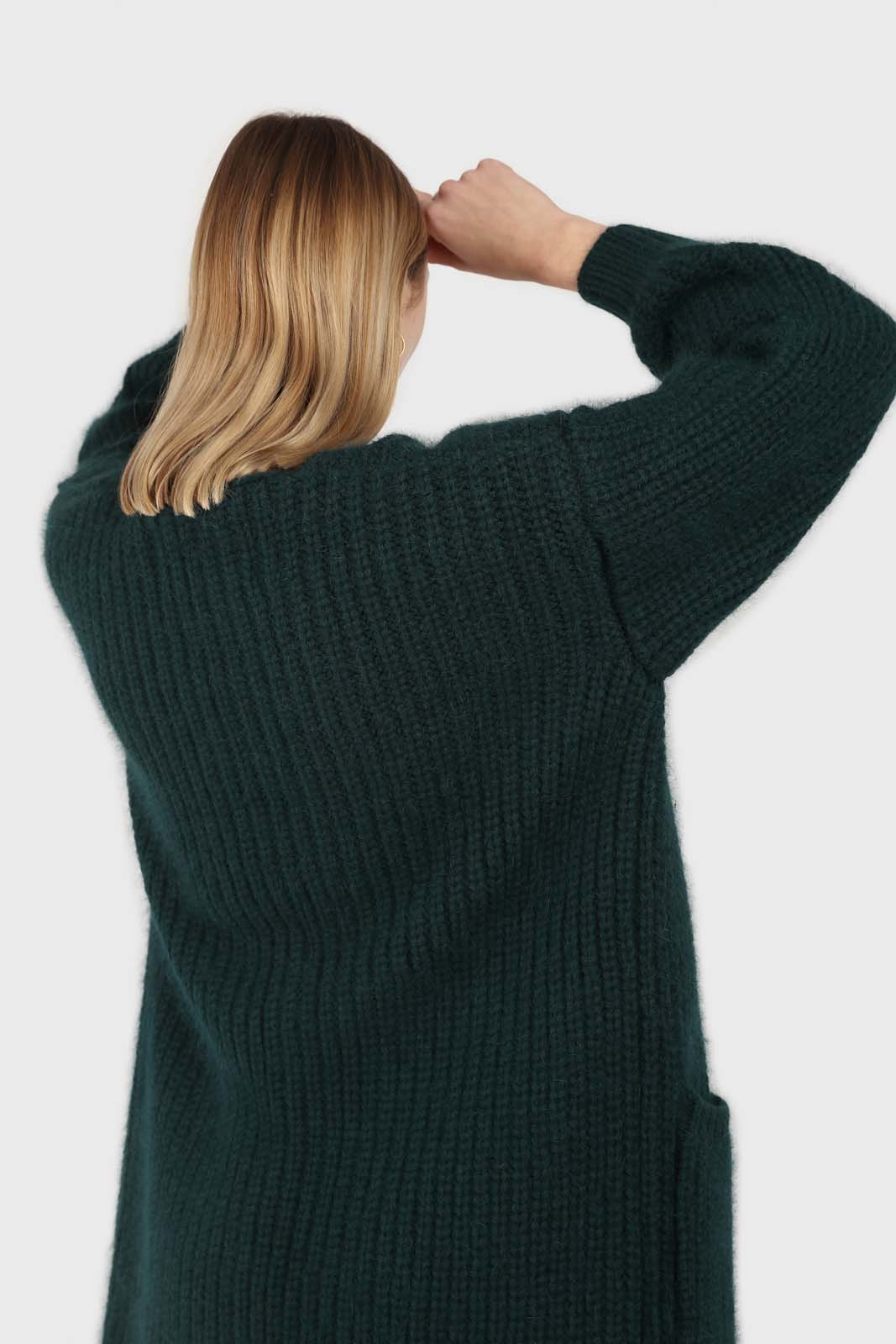 Deep green ribbed angora long cardigan_2