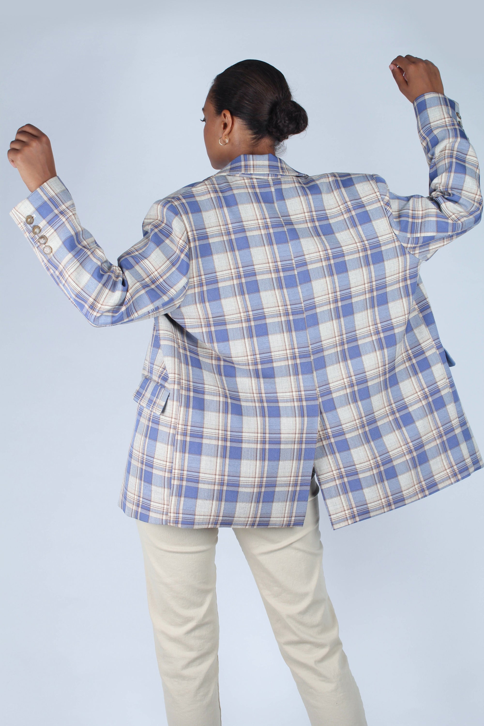 Blue and yellow checked oversized blazer_12