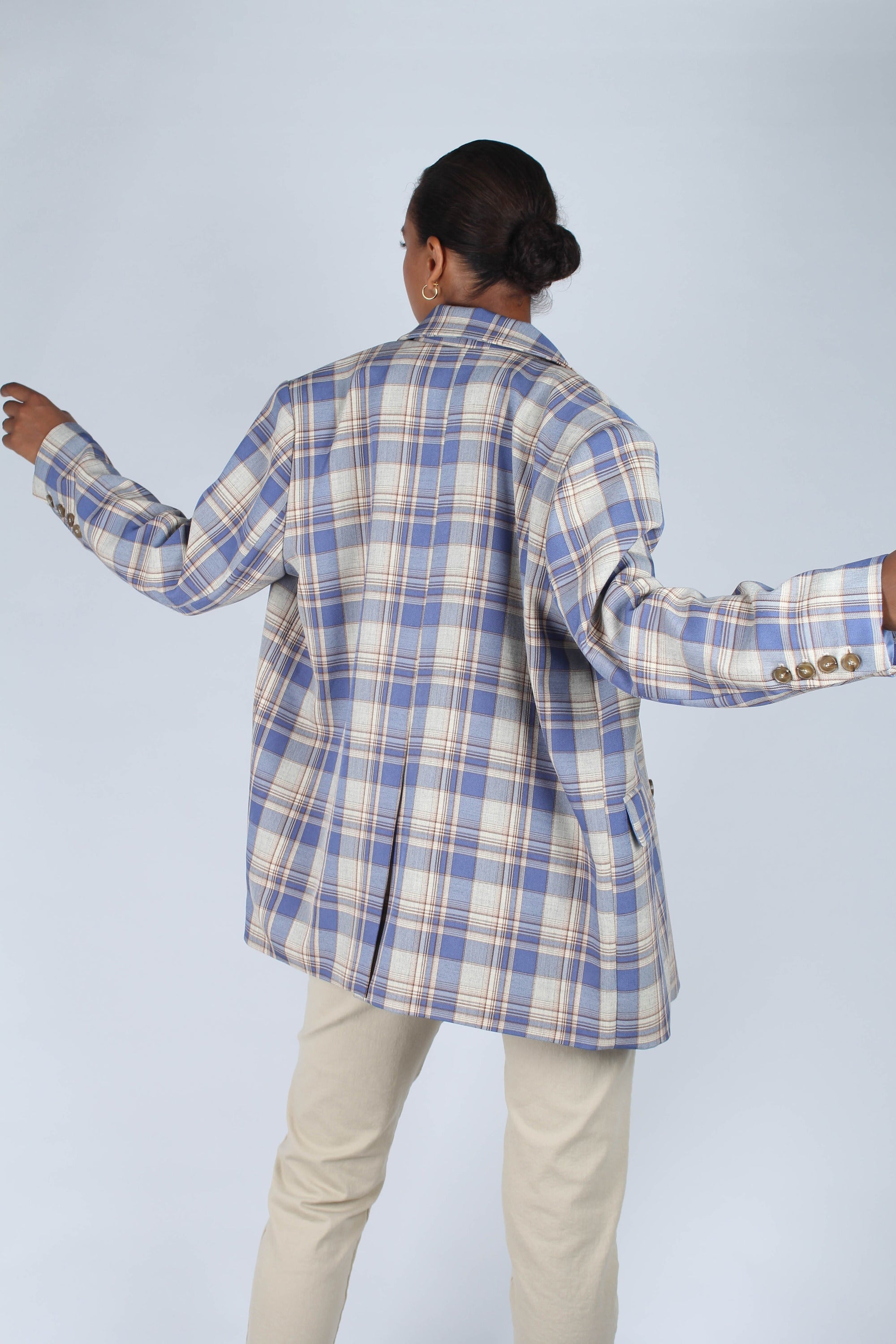 Blue and yellow checked oversized blazer_13