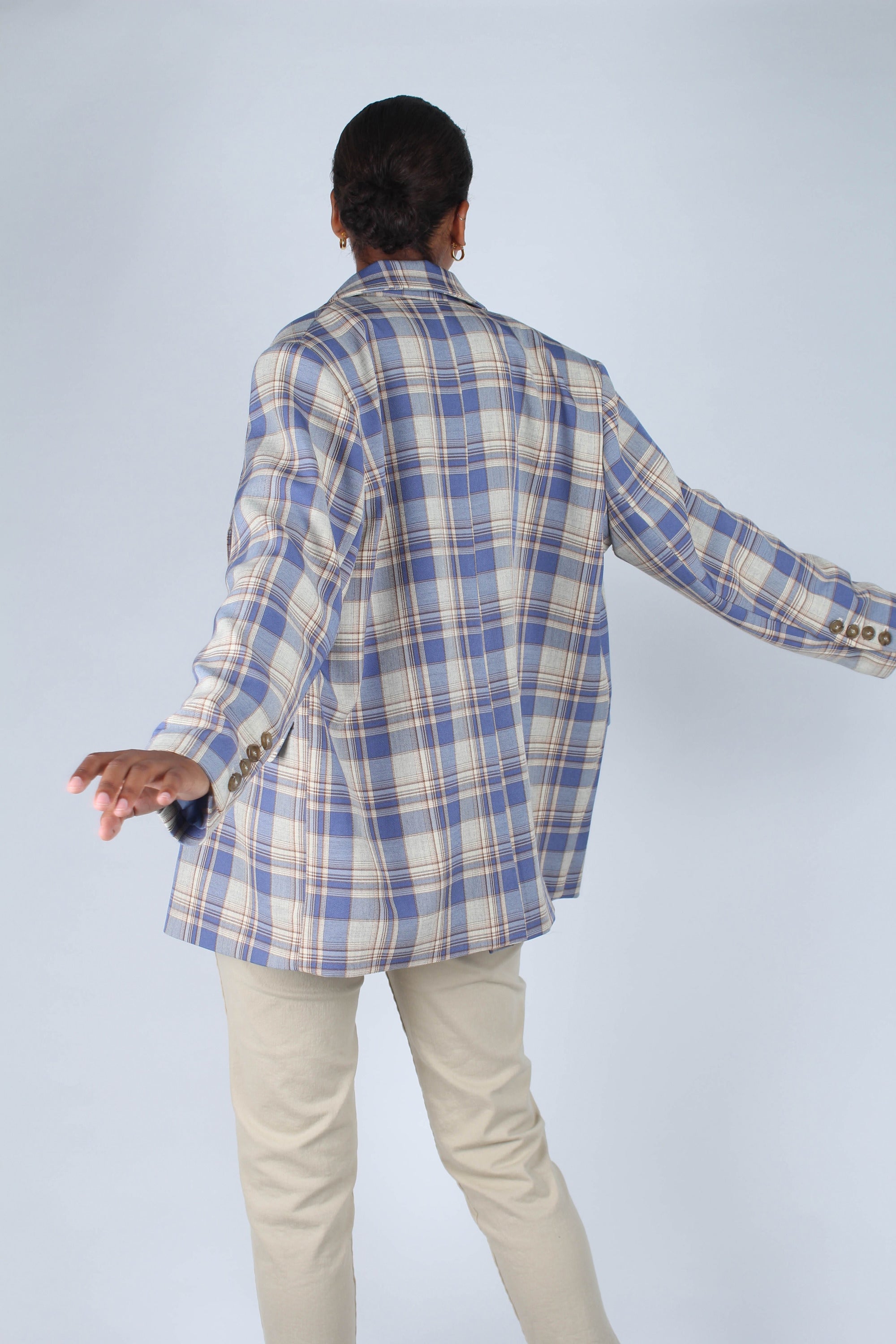 Blue and yellow checked oversized blazer_14