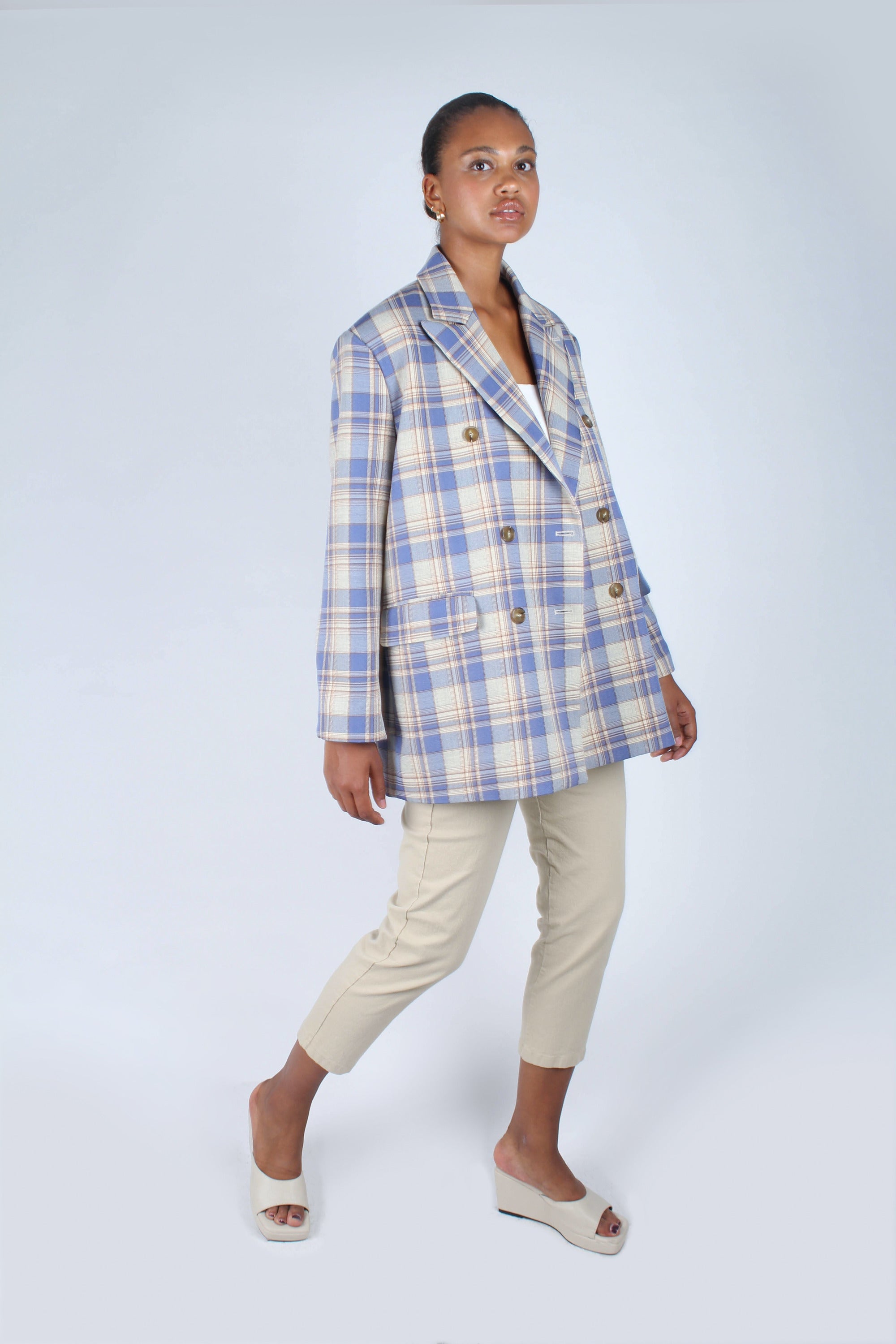 Blue and yellow checked oversized blazer_10