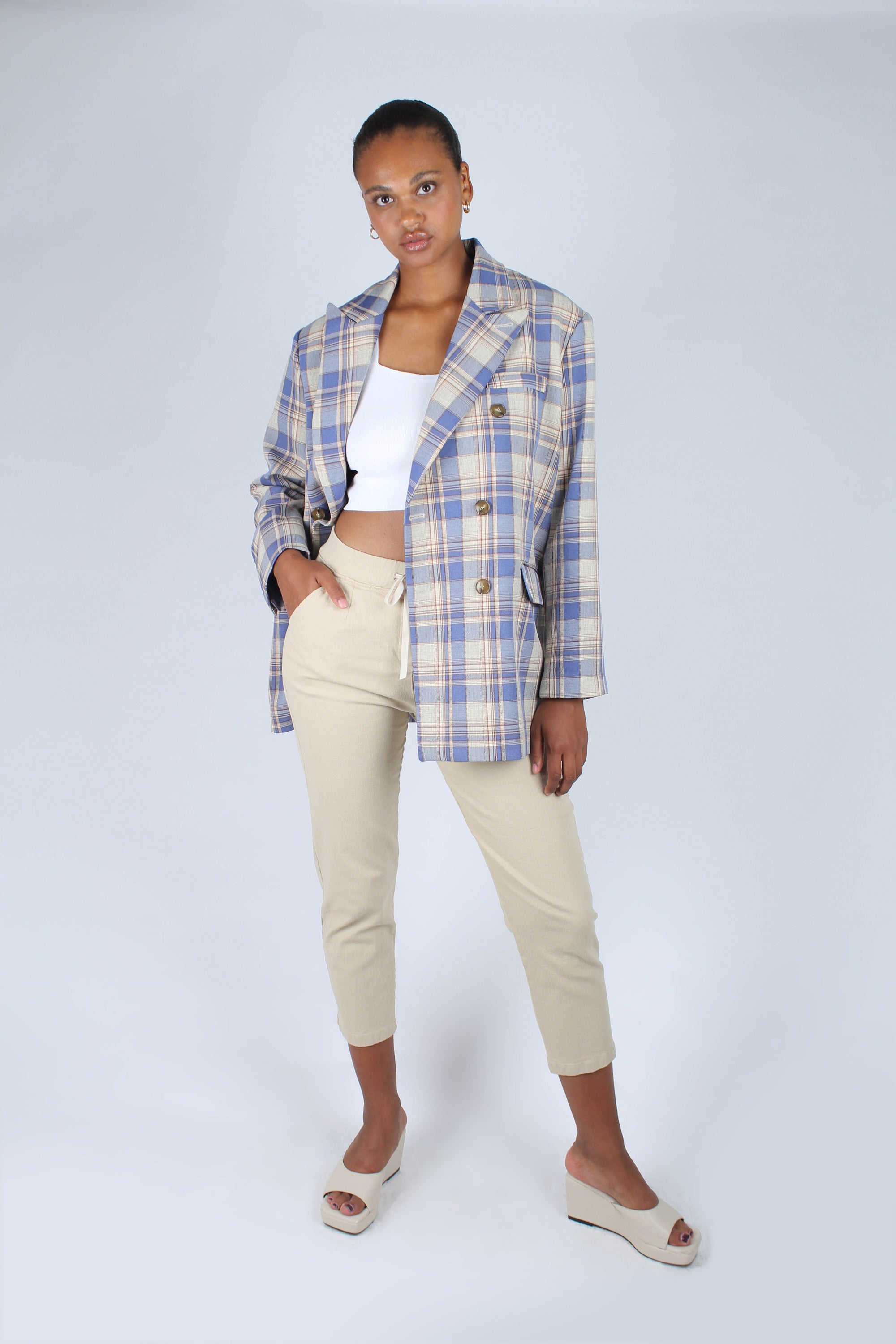 Blue and yellow checked oversized blazer_15
