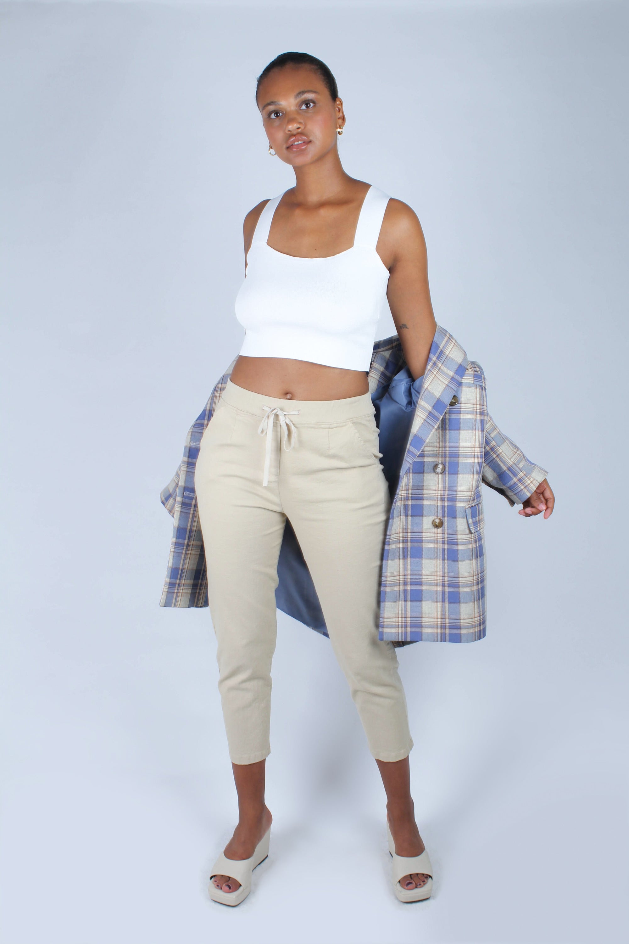 Blue and yellow checked oversized blazer_16