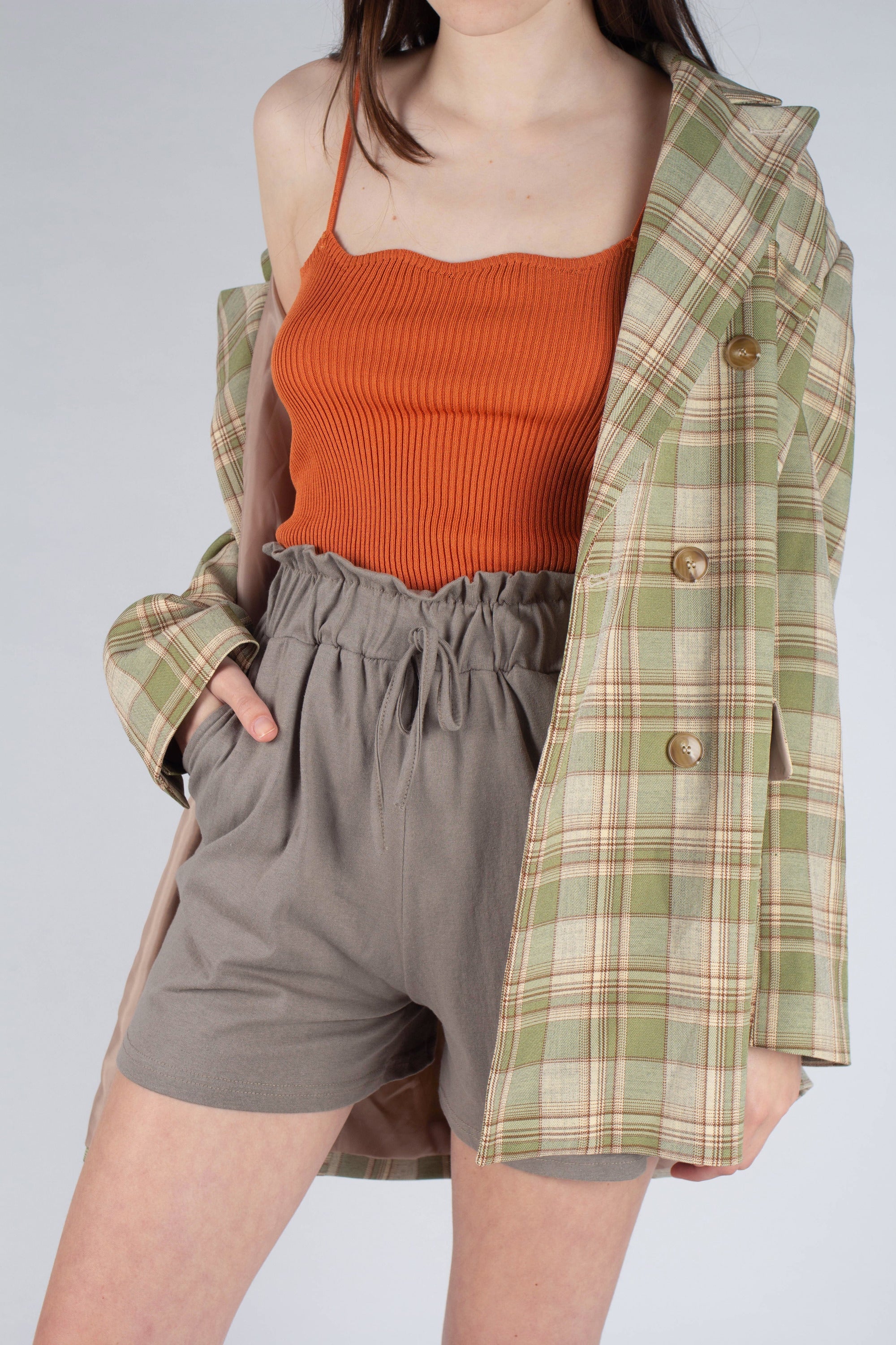 Green and yellow checked oversized blazer_13