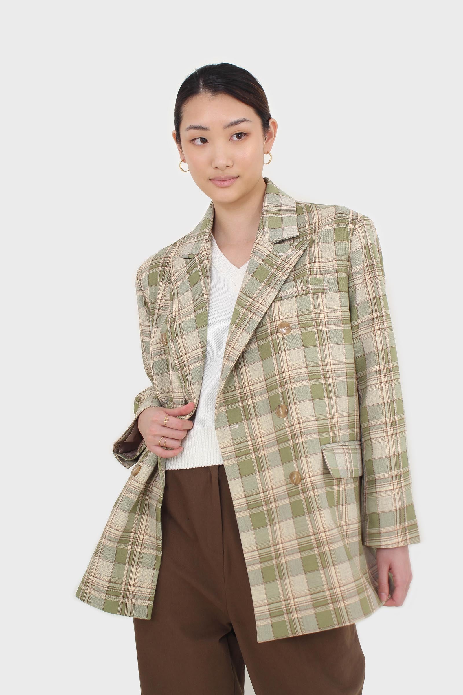 Green and yellow checked oversized blazer_1