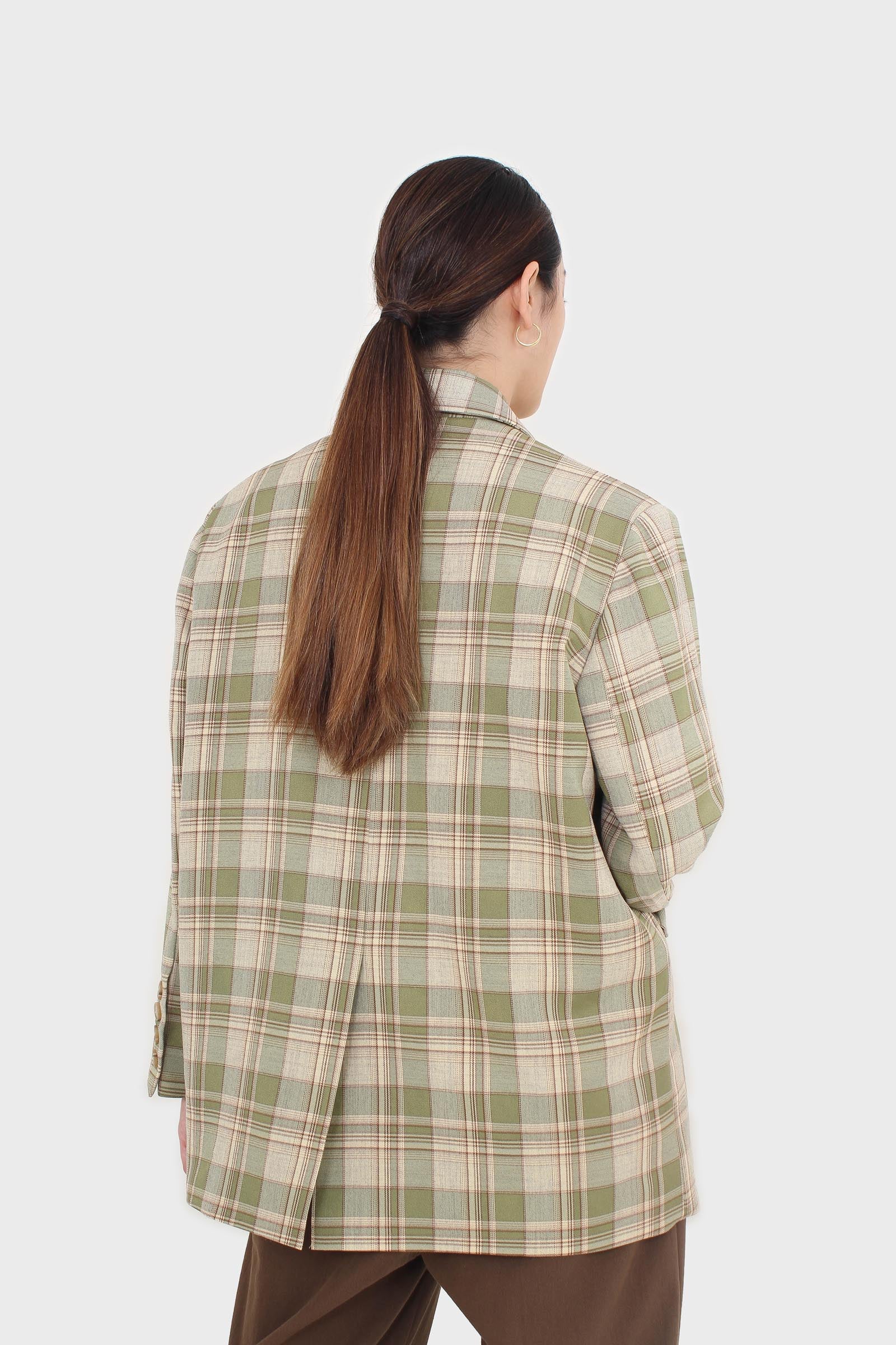 Green and yellow checked oversized blazer_4