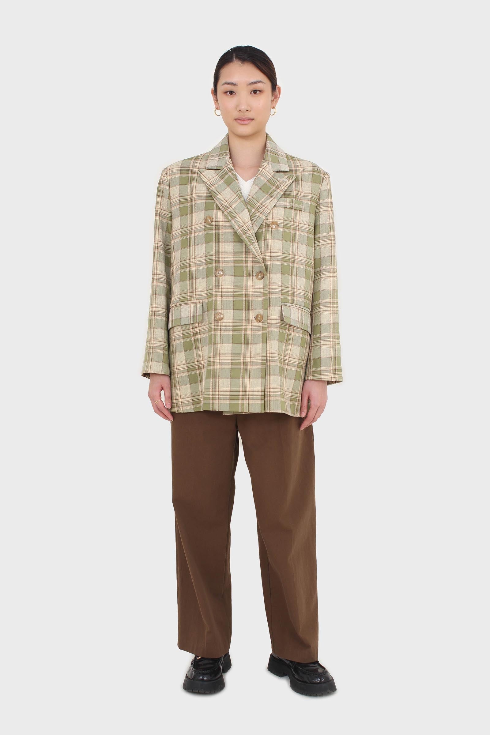 Green and yellow checked oversized blazer_5