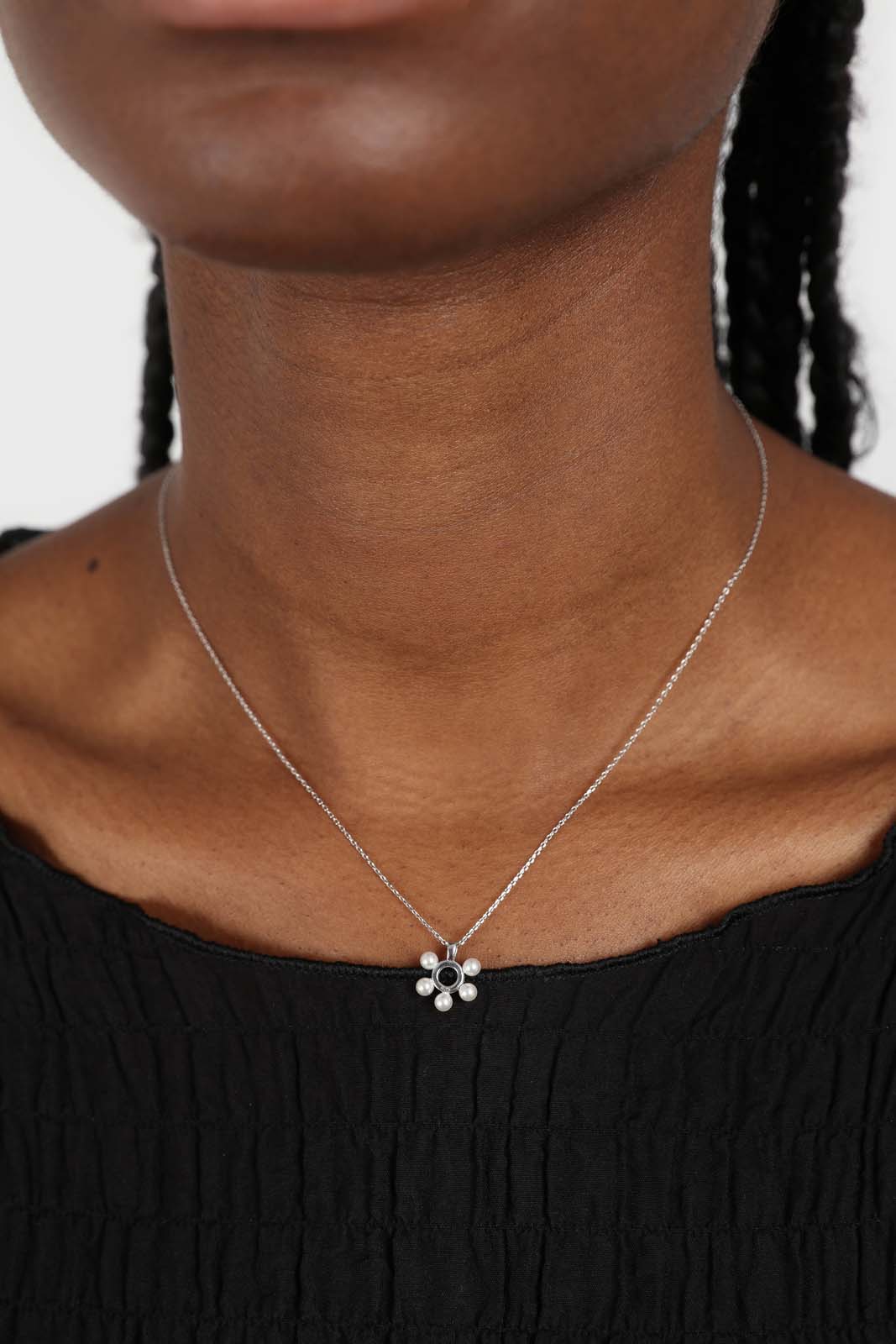 Charm necklace - Silver pearl flower_3