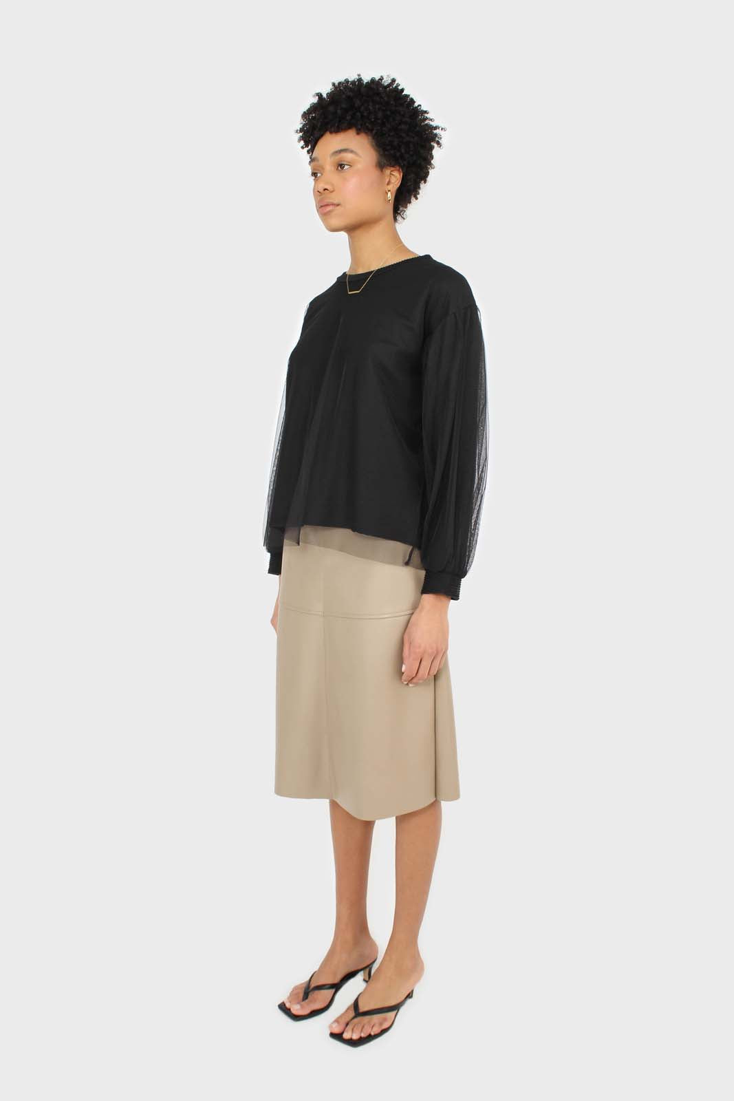 Black organza trim long sleeve sweatshirt_4