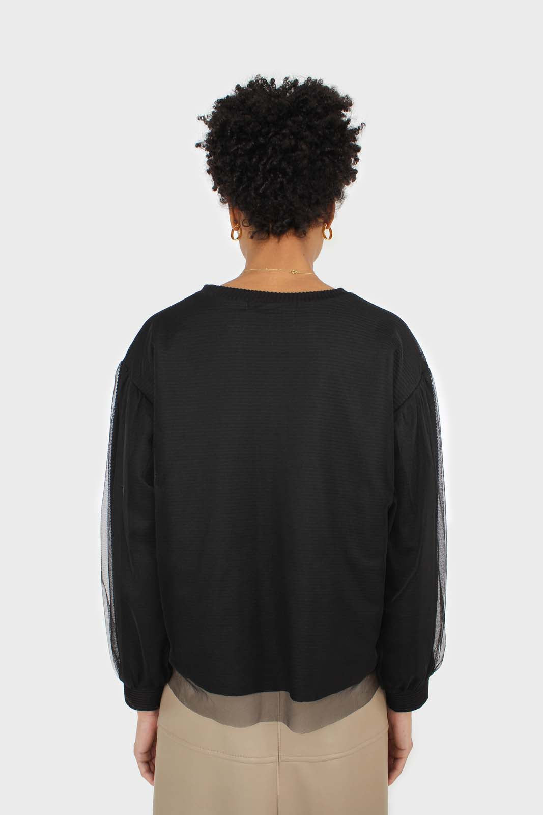 Black organza trim long sleeve sweatshirt_2
