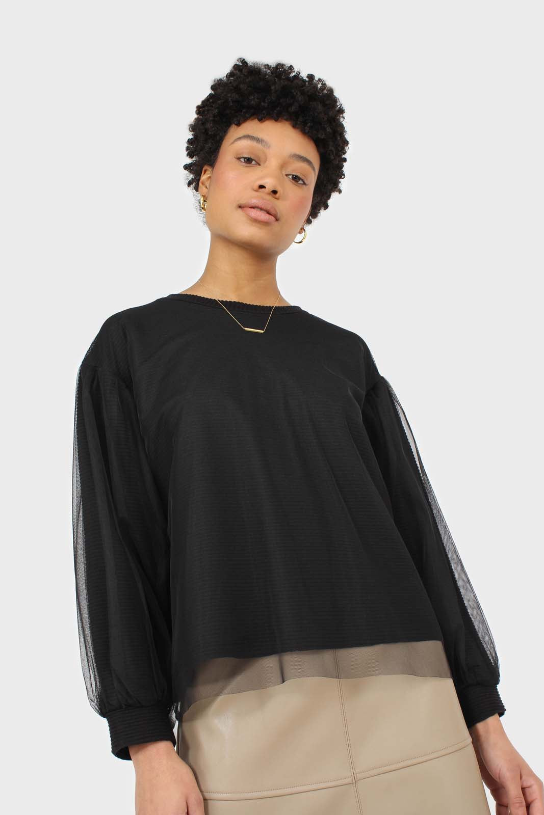 Black organza trim long sleeve sweatshirt_6