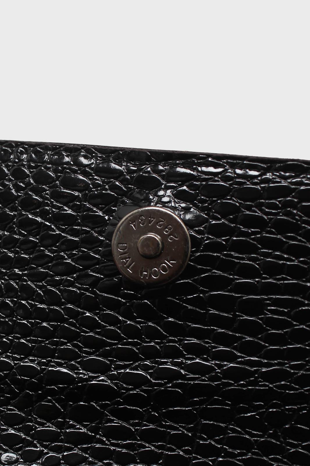 Black croc skin rectangle thick chain handbag_3