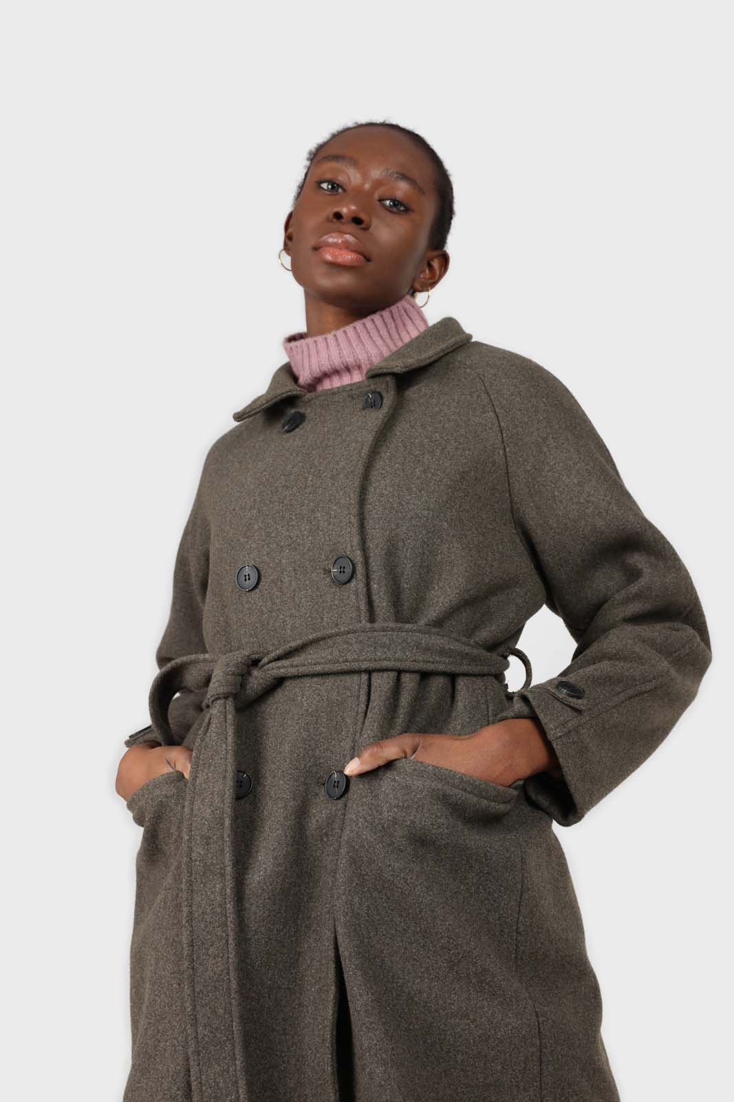 Charcoal double breasted long coat_3