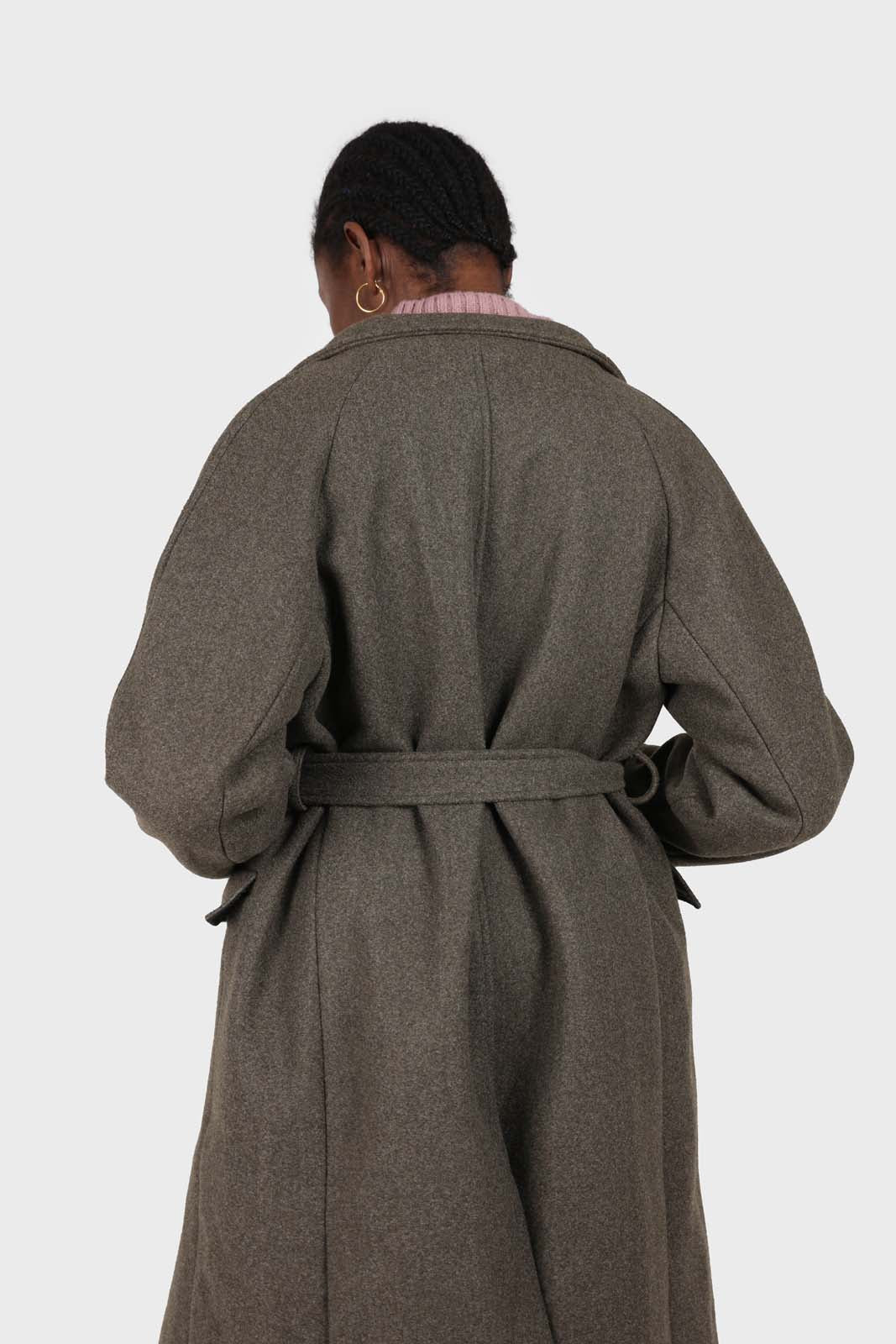 Charcoal double breasted long coat_4