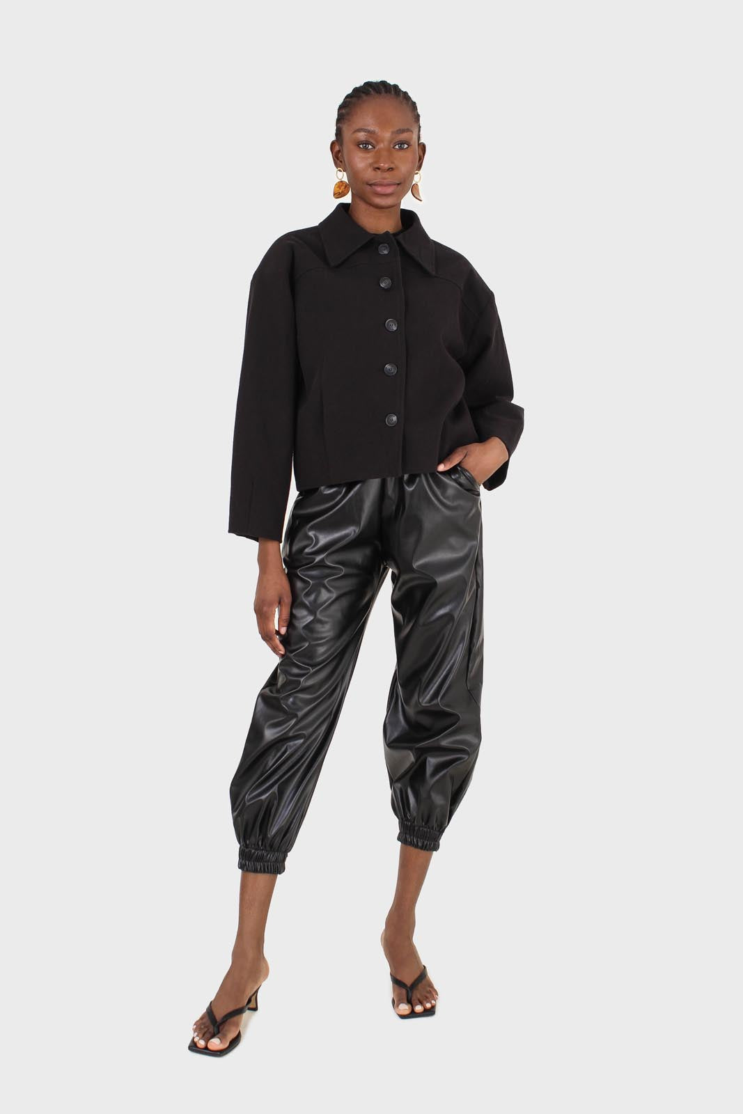 Black patch pocket button up twill jacket_3