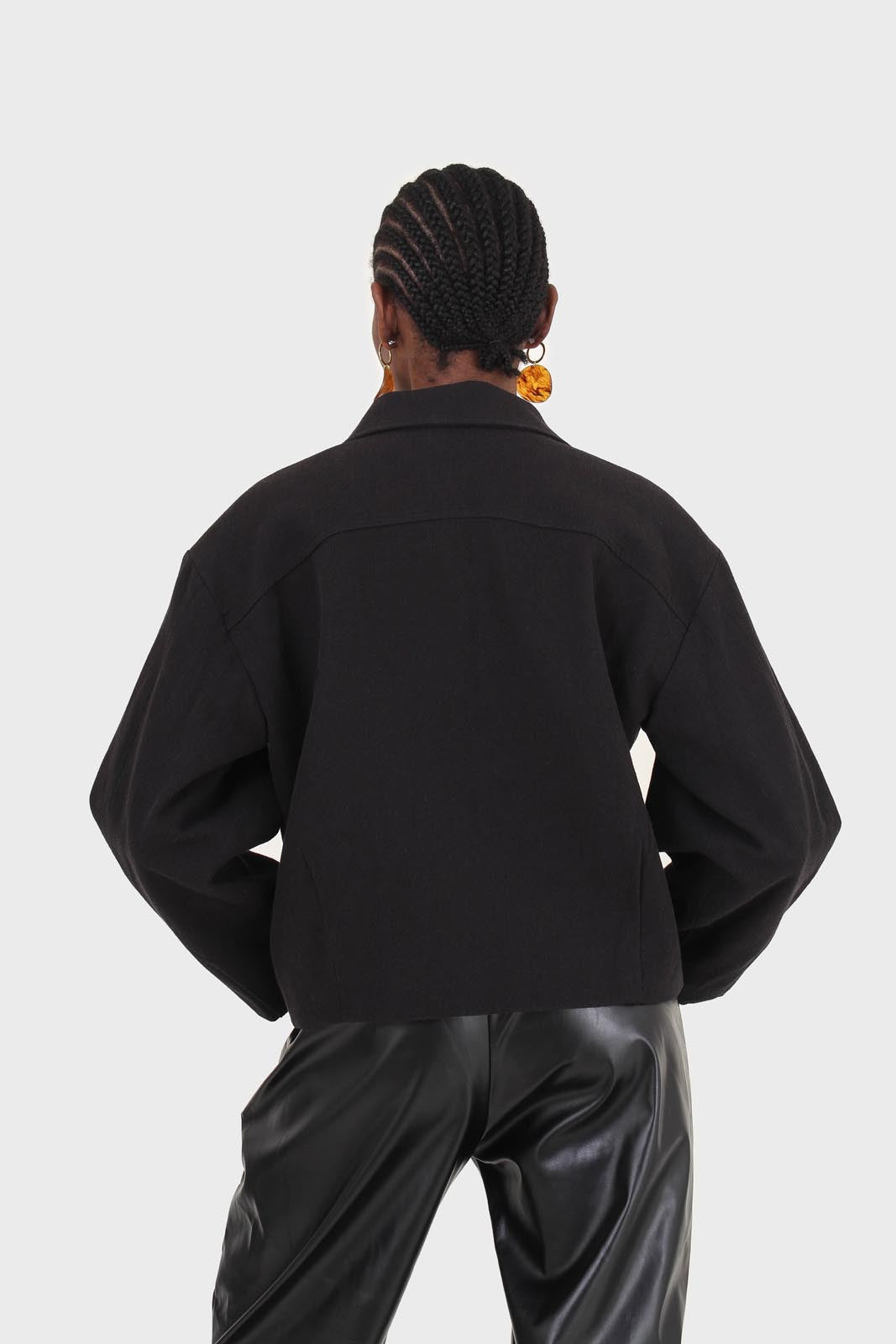 Black patch pocket button up twill jacket_2