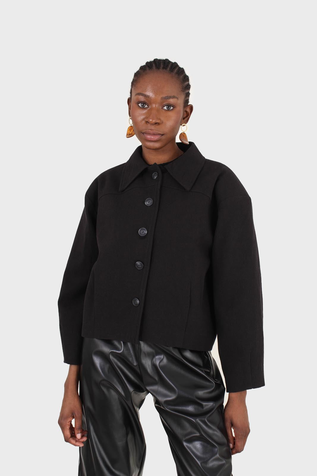 Black patch pocket button up twill jacket_1