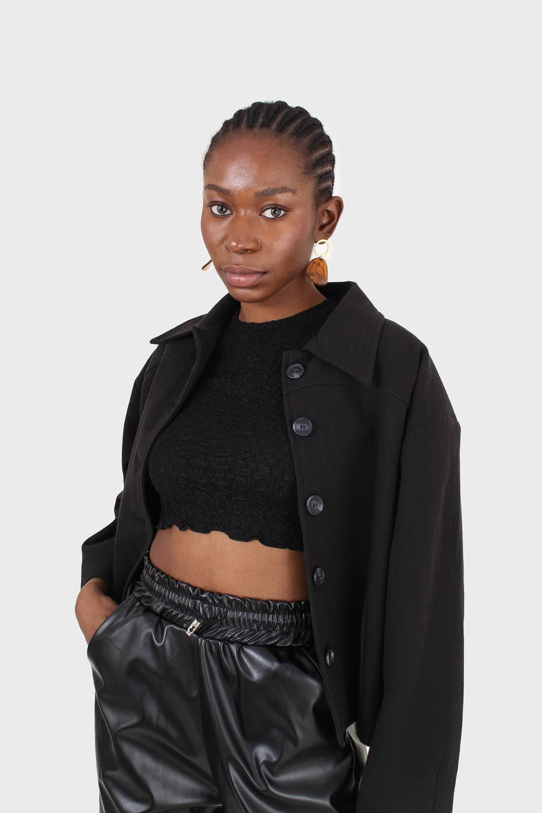 Black patch pocket button up twill jacket_6