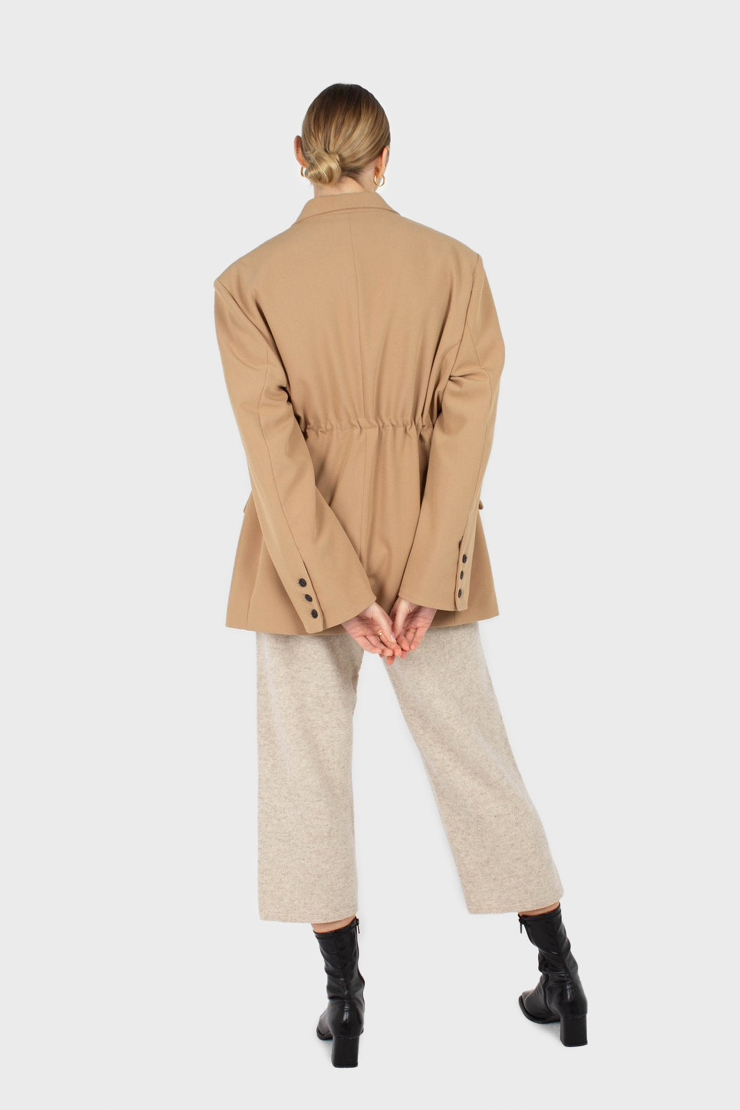 Beige drawstring waist blazer_2