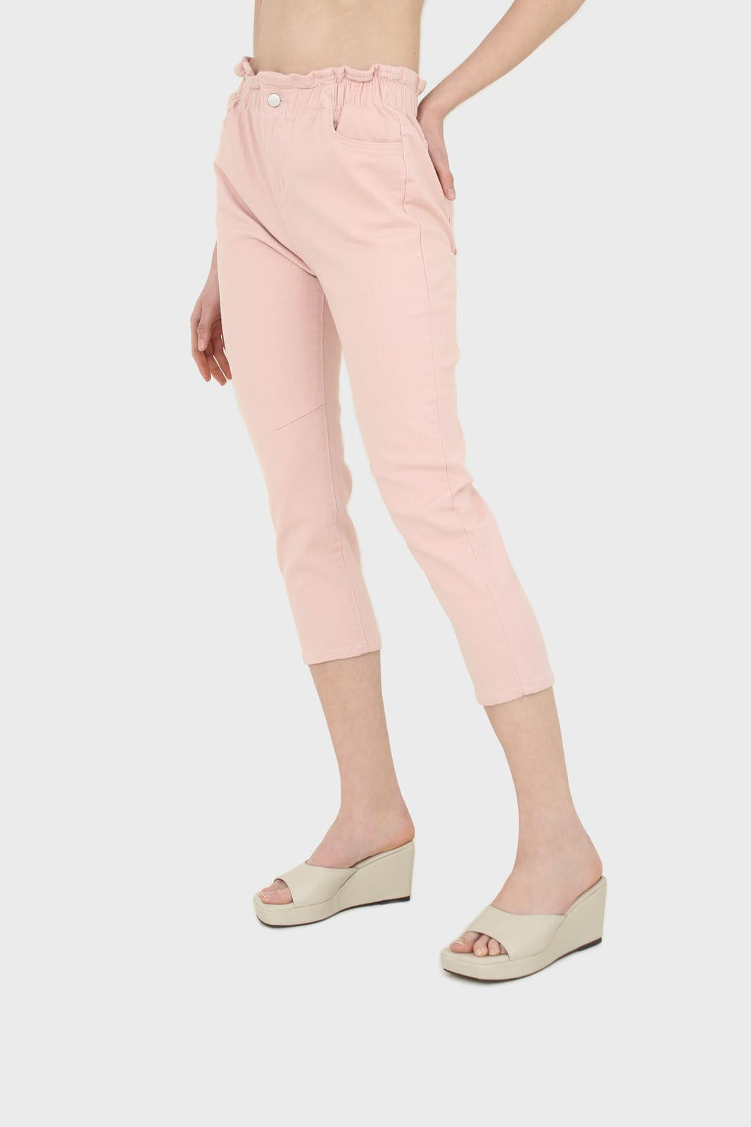 Pink twill ruched waist dart knee jeans - 306_3