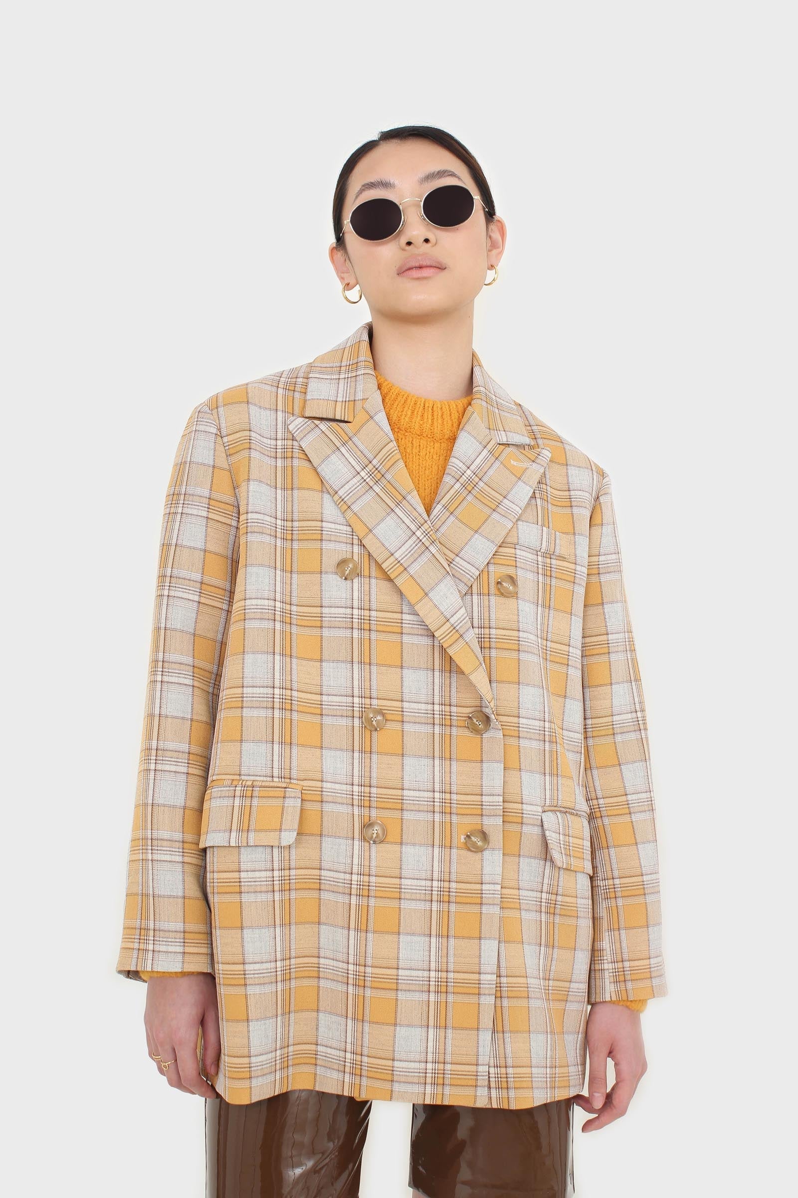 Orange and yellow checked oversized blazer_6