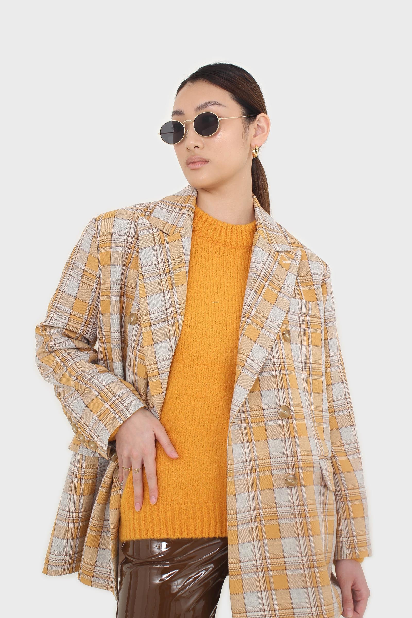 Orange and yellow checked oversized blazer_2