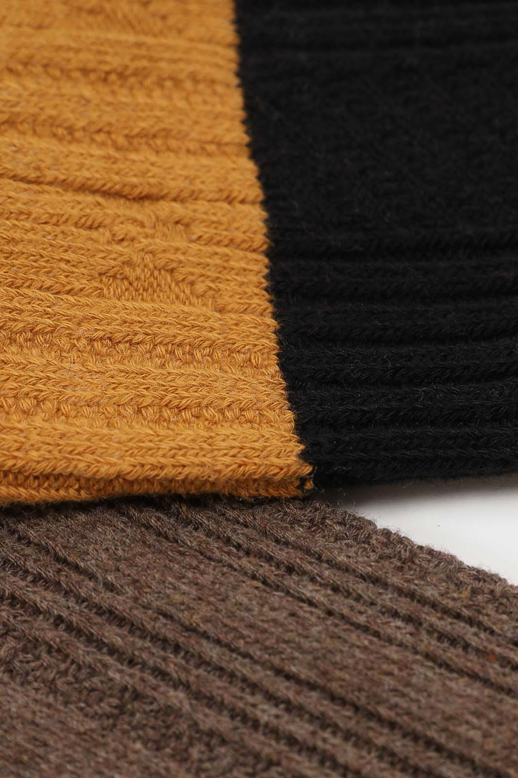 Brown yellow and black triple colorblock socks_2