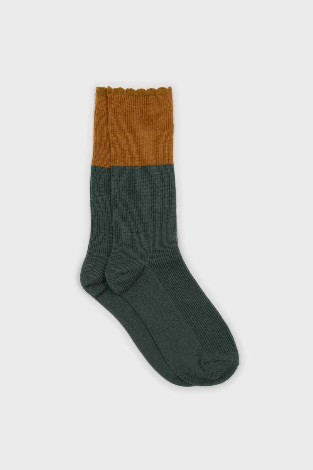 Teal and mustard colorblock long socks_1
