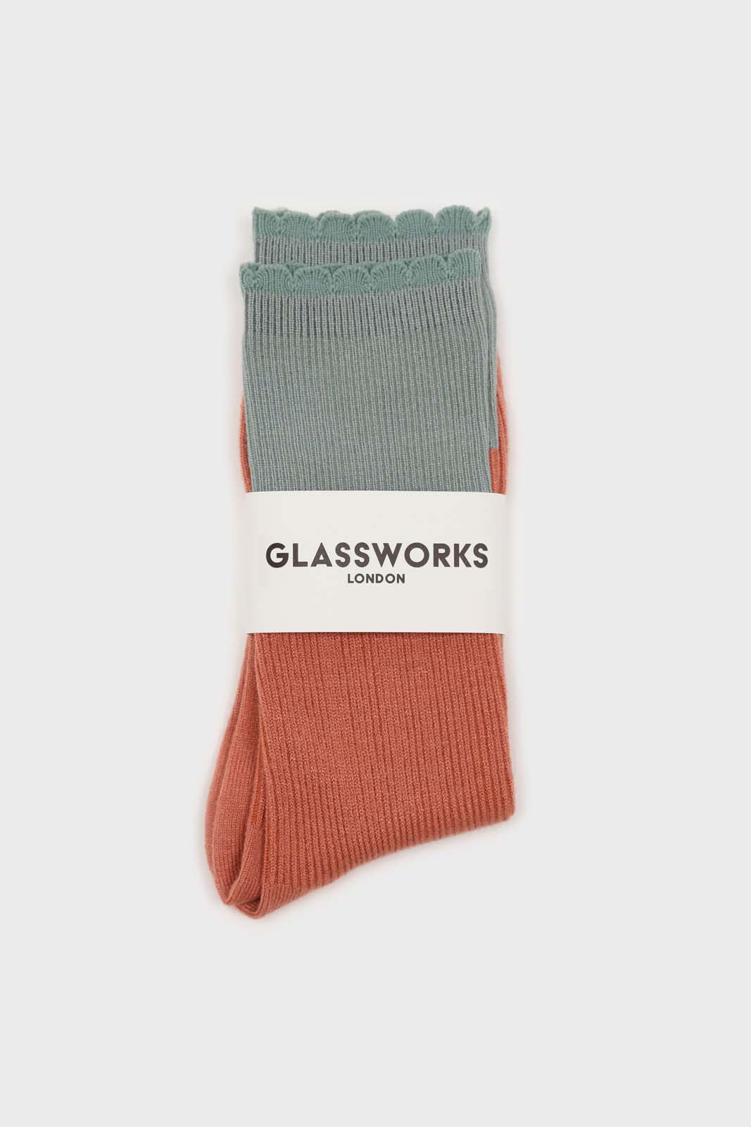 Pink and mint colorblock long socks_3