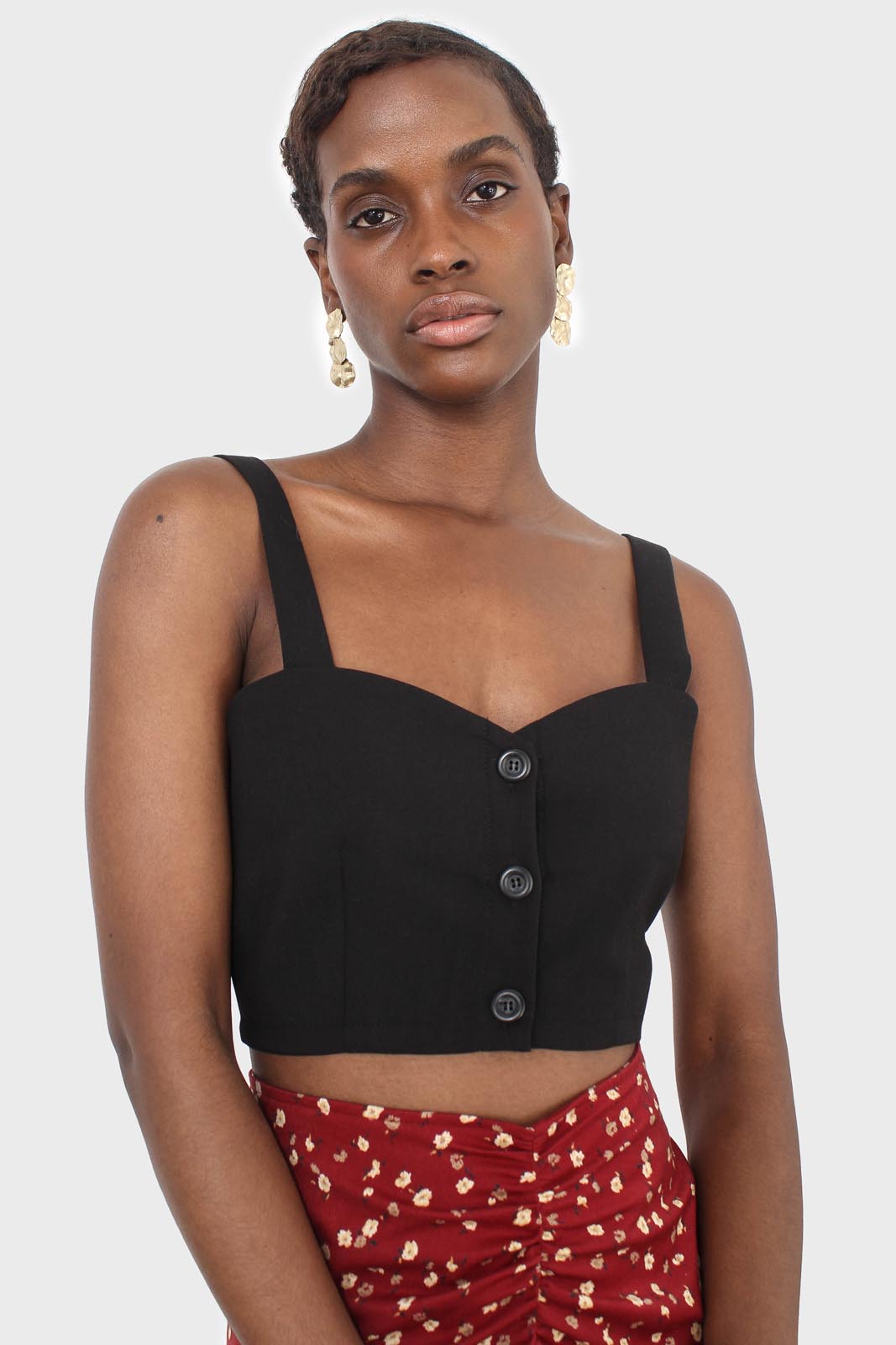 Black button front bra top_4