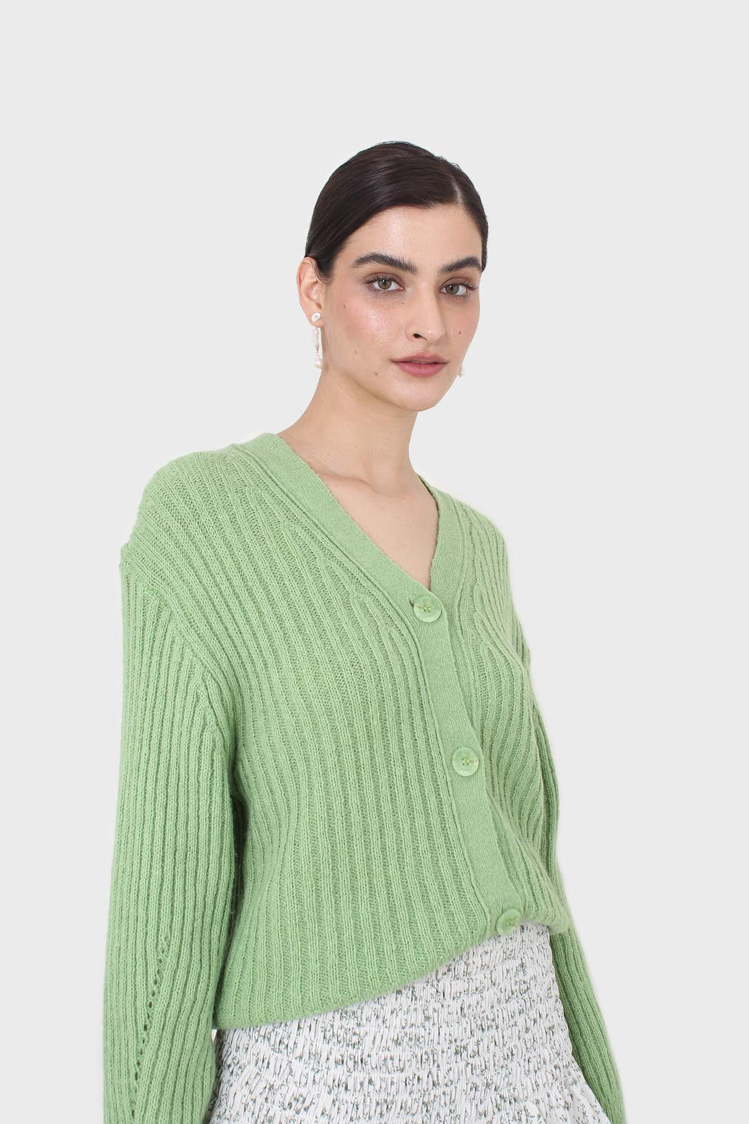 Green ribbed alpaca blend cardigan_7