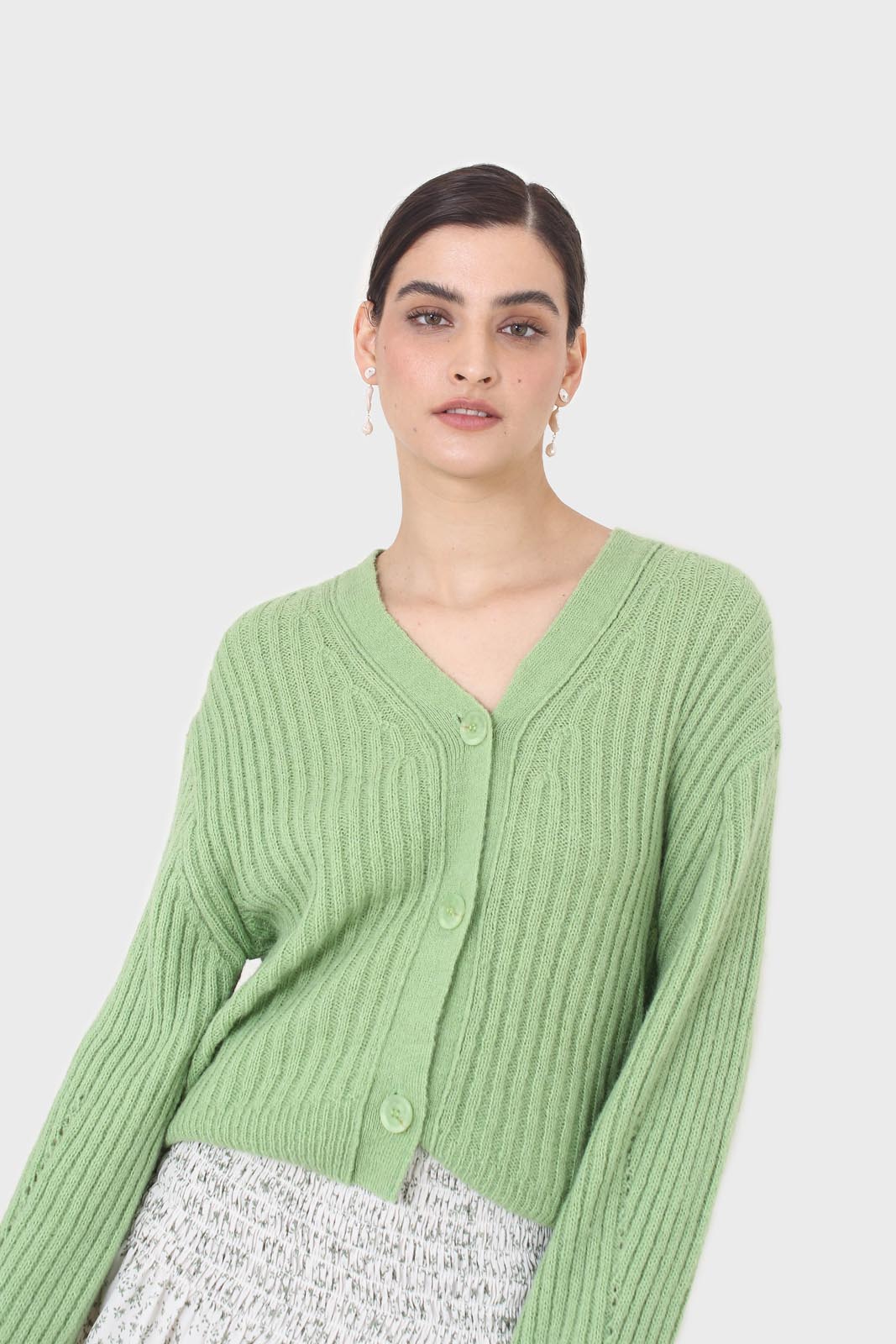 Green ribbed alpaca blend cardigan_8