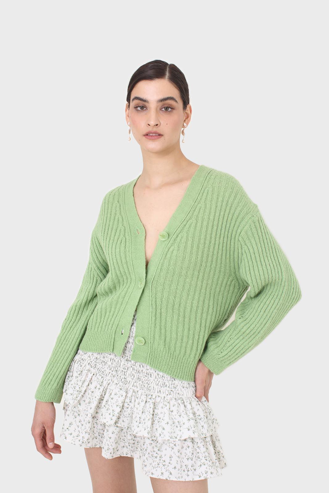 Green ribbed alpaca blend cardigan_1