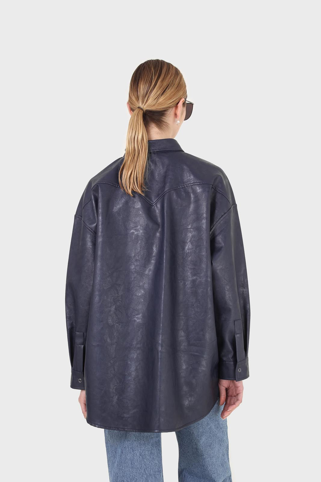 Navy vegan leather oversized shirt_2
